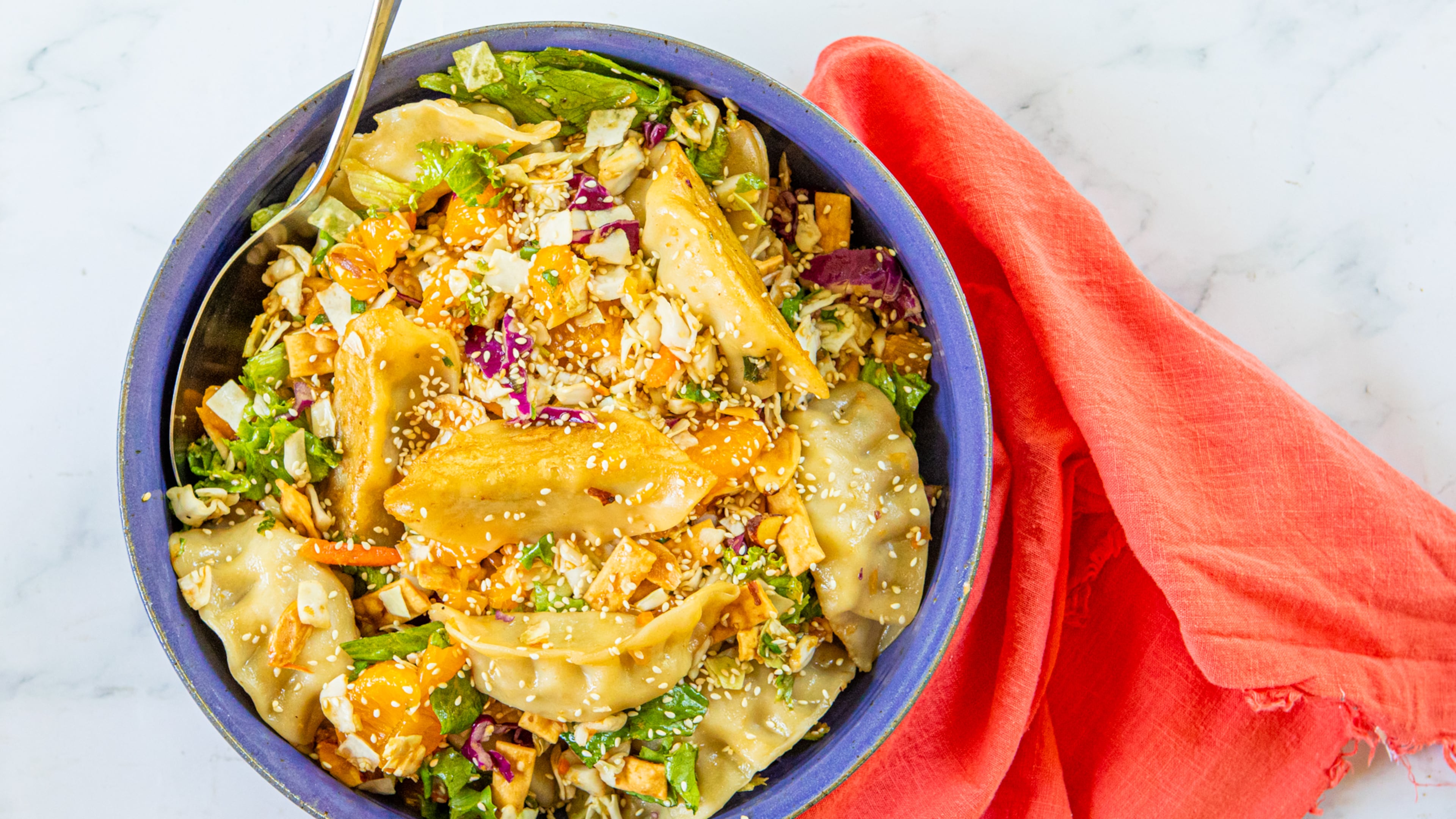 Chinese Chicken Dumpling Salad. (Aaliyah Man for The Atlanta Journal-Constitution/food styling by Kate Williams)