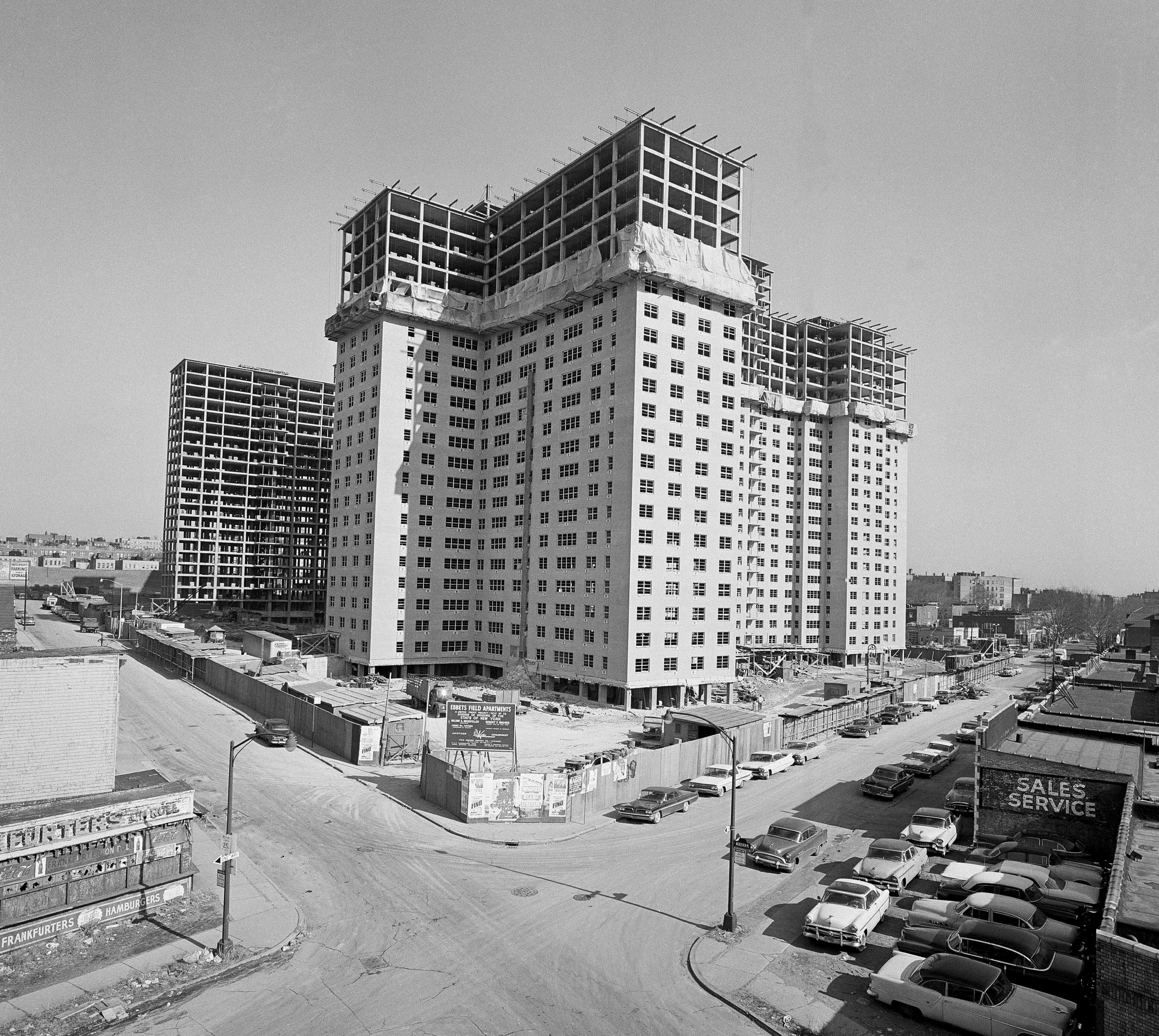This Jan. 31, 1962, file photo shows apartment buildings under construction on the former site of Ebbets Field.