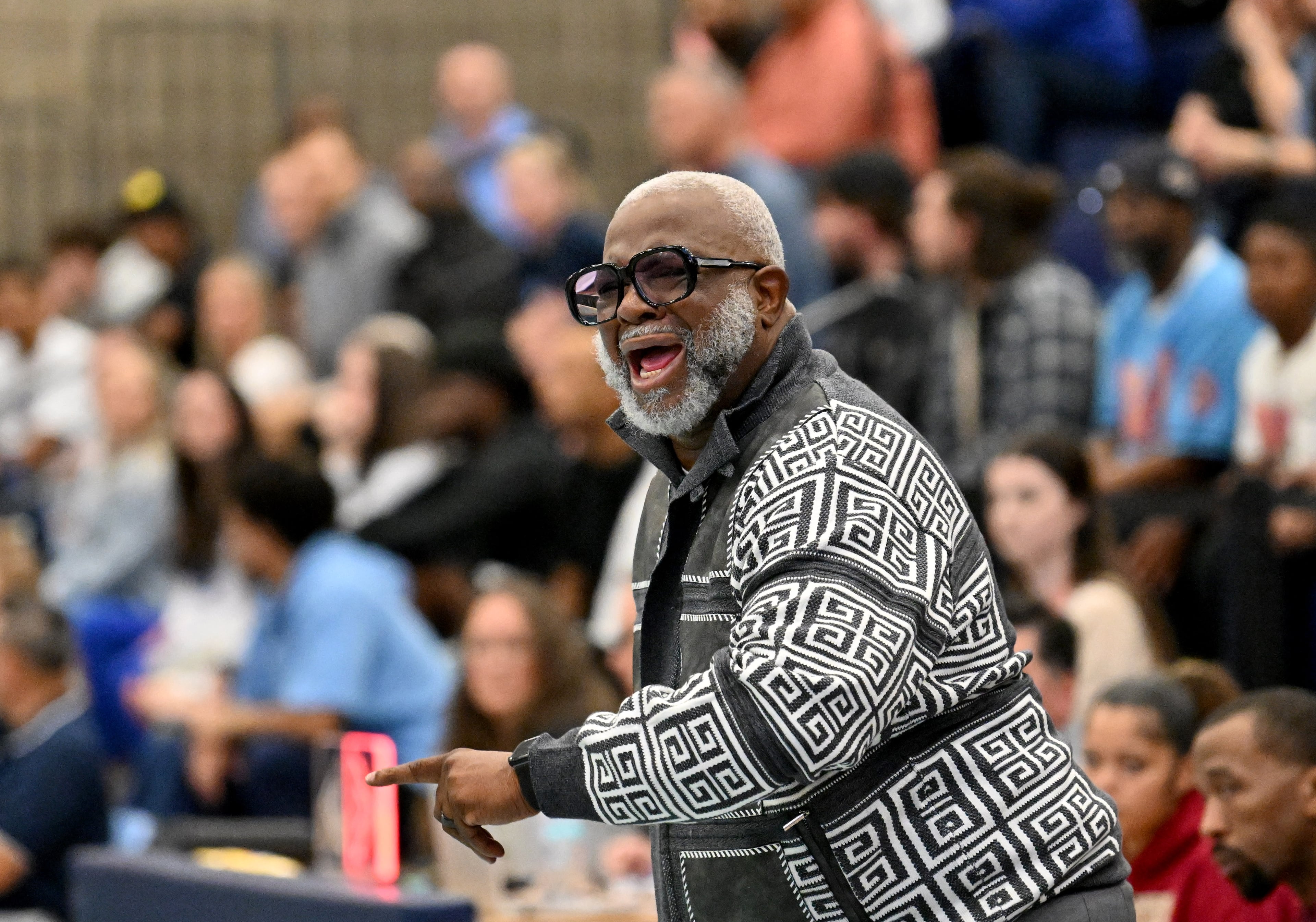 Tucker head coach James Hartry reacts during a basketball game at Cambridge High School, Saturday, Feb. 28, 2026, in Milton. Cambridge won 58-56 over Tucker. (Hyosub Shin/AJC)