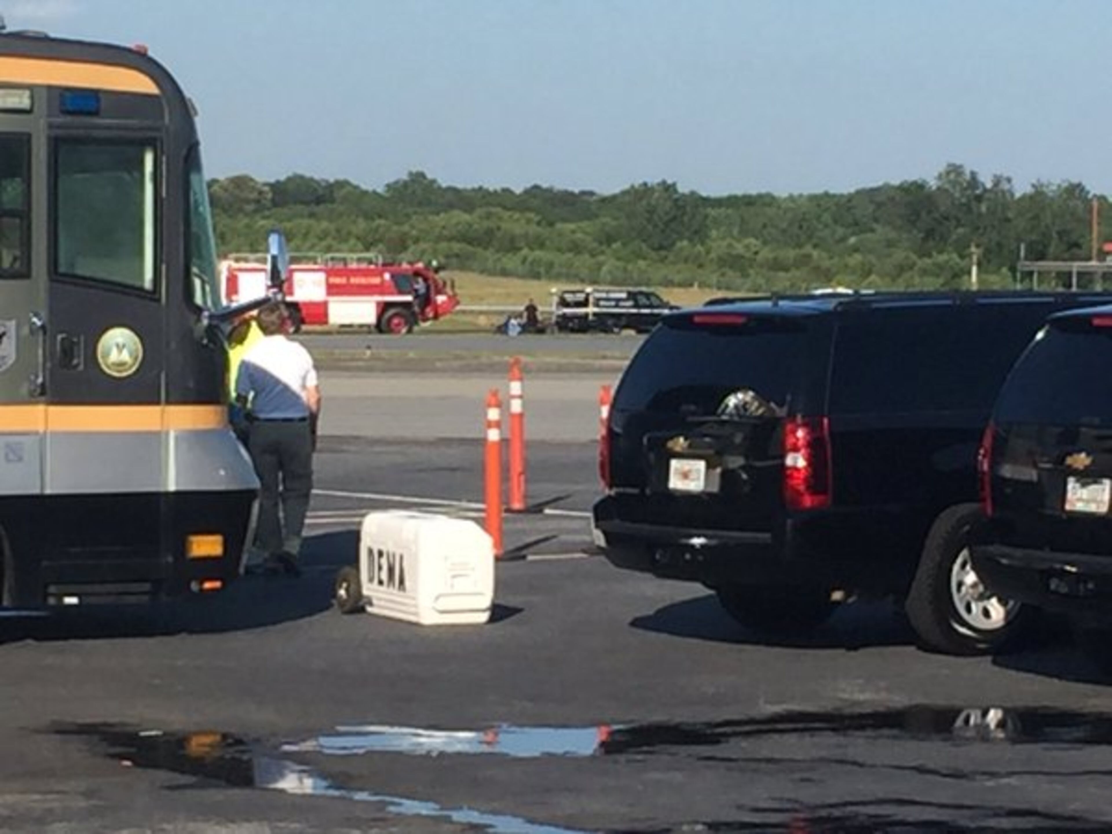 The scene after a pilot was killed in a crash at a Peachtree-DeKalb airshow Saturday, May 14, 2016.