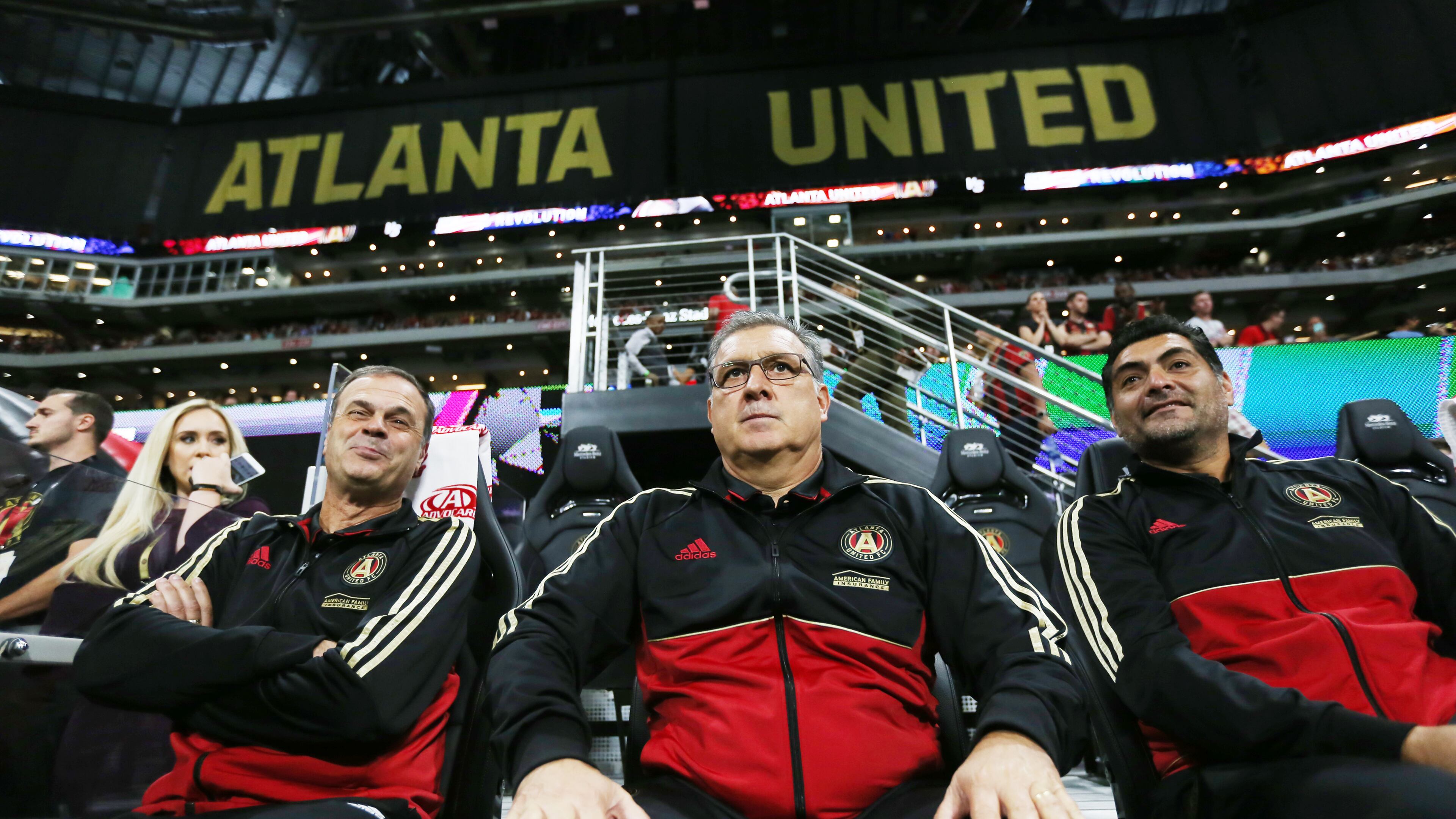 September 13, 2017 Atlanta: In this file photo Atlanta United coach Gerardo 'Tata 'Martino watches his team fromthe bench with his coaching staff.