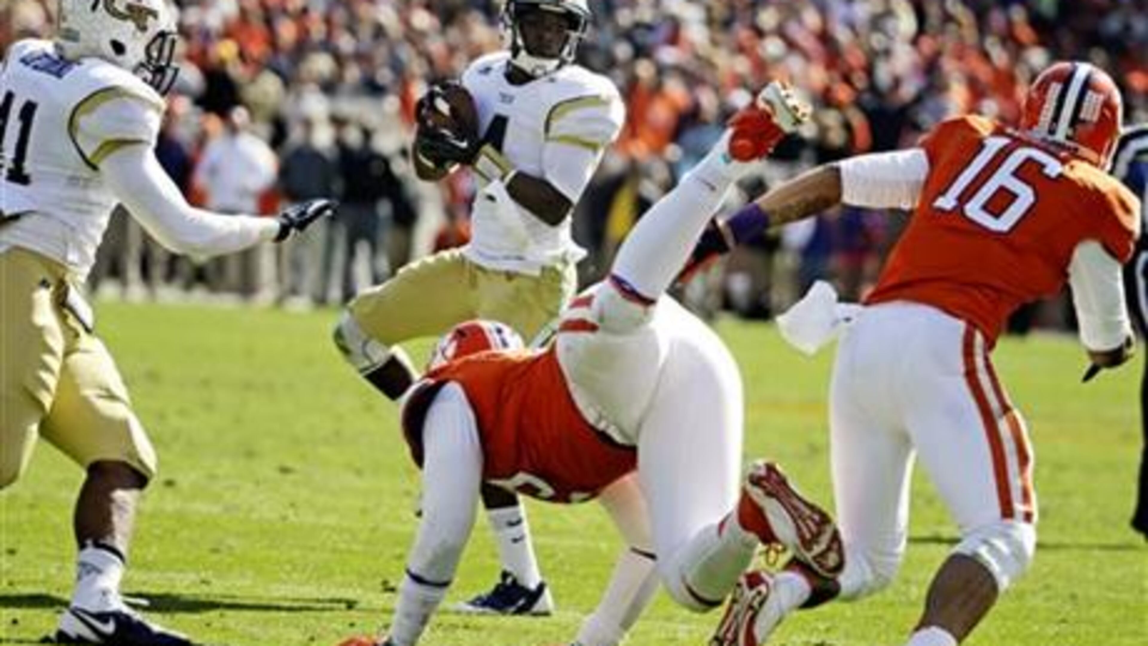 Georgia Tech safety Jamal Golden's interception return for a touchdown against Clemson Saturday was the residue of preparation. Golden said that, from having watched Clemson game video, he knew that, from seeing the Tigers' formation, they would either run a stretch play or a throwback to the tight end. As he saw the play develop, he saw the throwback play developing and ran to intercept quarterback Cole Stoudt. (ASSOCIATED PRESS)