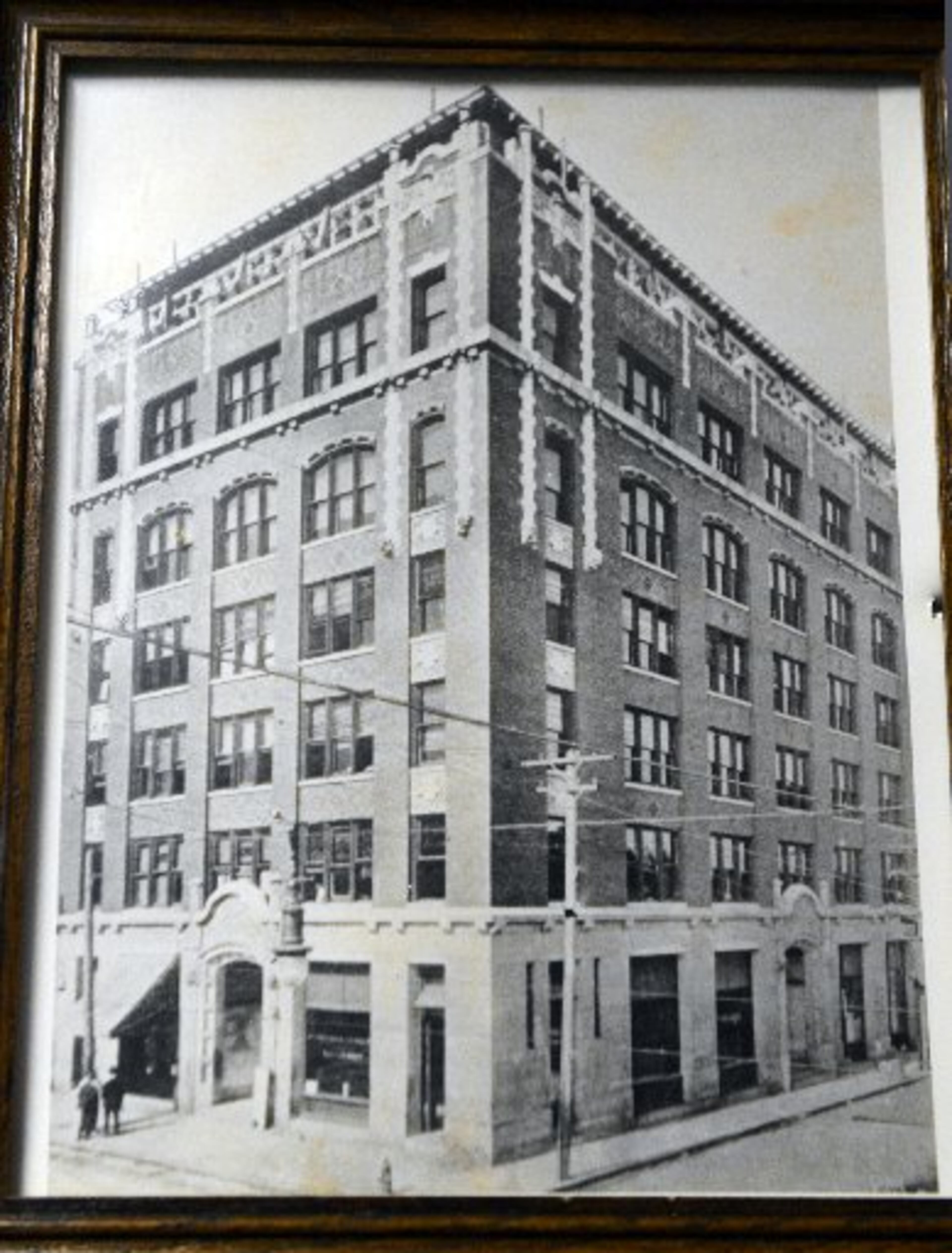 An undated photo of the Odd Fellows Building on Auburn Avenue, one of the first black-owned office buildings in Atlanta. Built under the leadership of Benjamin J. Davis and the Grand Order of Odd Fellows, the building opened in 1912, with an annex with auditorium opening the next year. The auditorium seated more than 1,000 people and was the primary site for black Atlanta's dances and social functions during the 1920s and '30s. The building was renovated in the late 1980s.