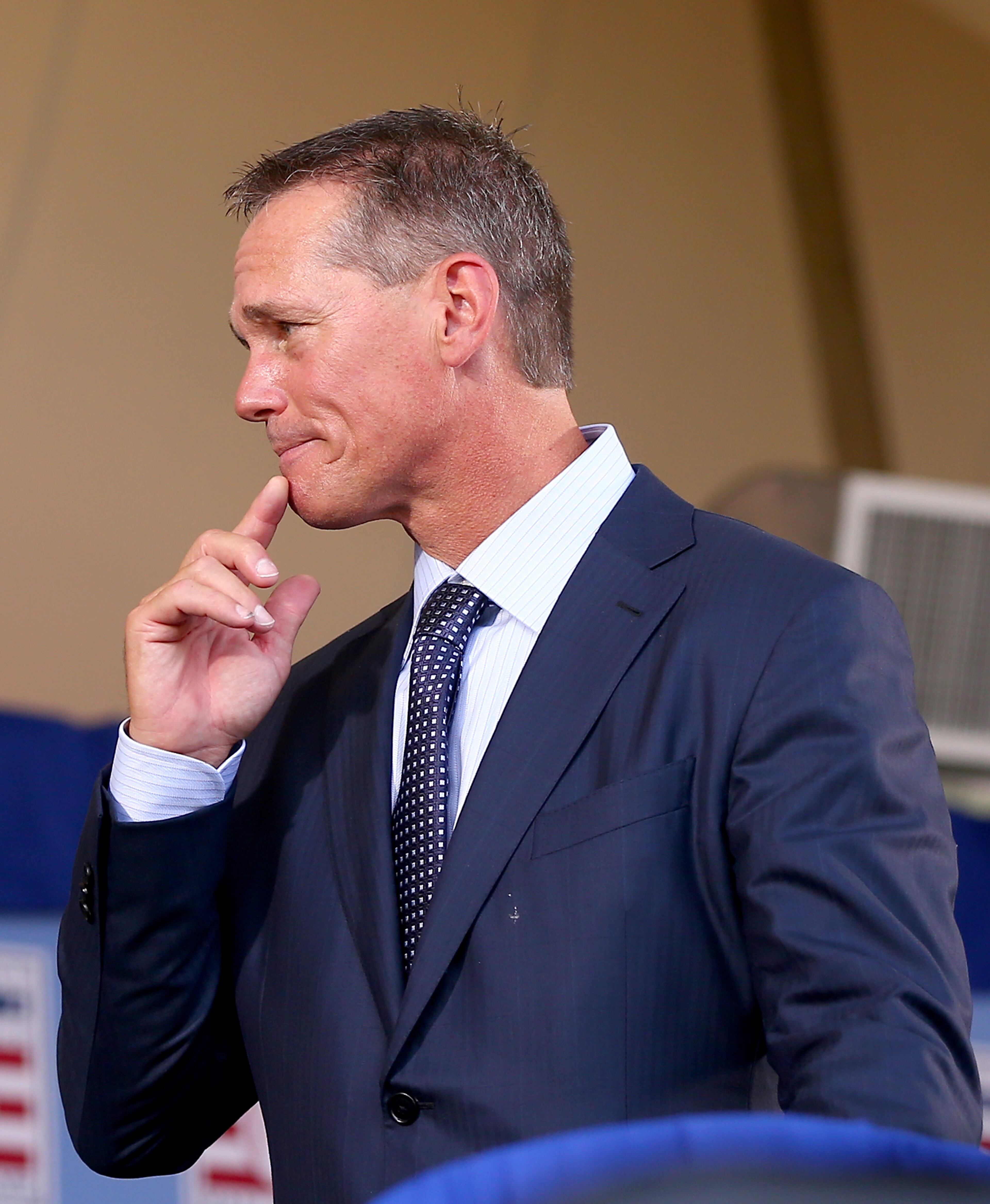 COOPERSTOWN, NY - JULY 26: Craig Biggio speaks during the Hall of Fame Induction Ceremony at National Baseball Hall of Fame on July 26, 2015 in Cooperstown, New York. Biggio was inducted with Pedro Martinez,Randy Johnson and John Smoltz (Photo by Elsa/Getty Images)