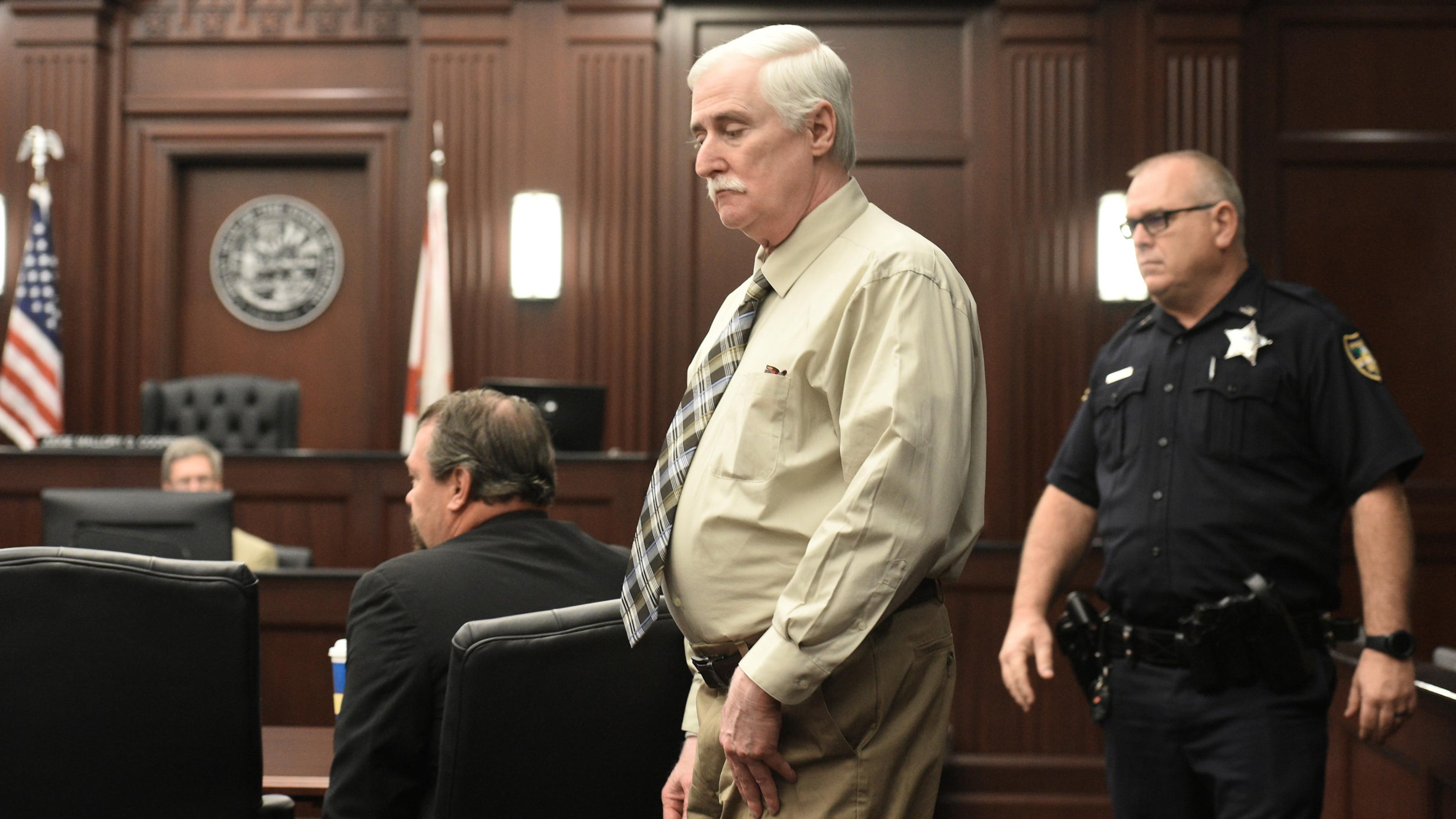 Defendant Donald Smith enters the courtroom for the start of the second day of his trial for the rape and murder of 8-year-old Cherish Perrywinkle, Tuesday, Feb. 13, 2018 in Jacksonville, Fla. He is accused of abducting, raping and killing the girl after he lured her away from her mother in June of 2013. (Bob Self/The Florida Times-Union via AP)