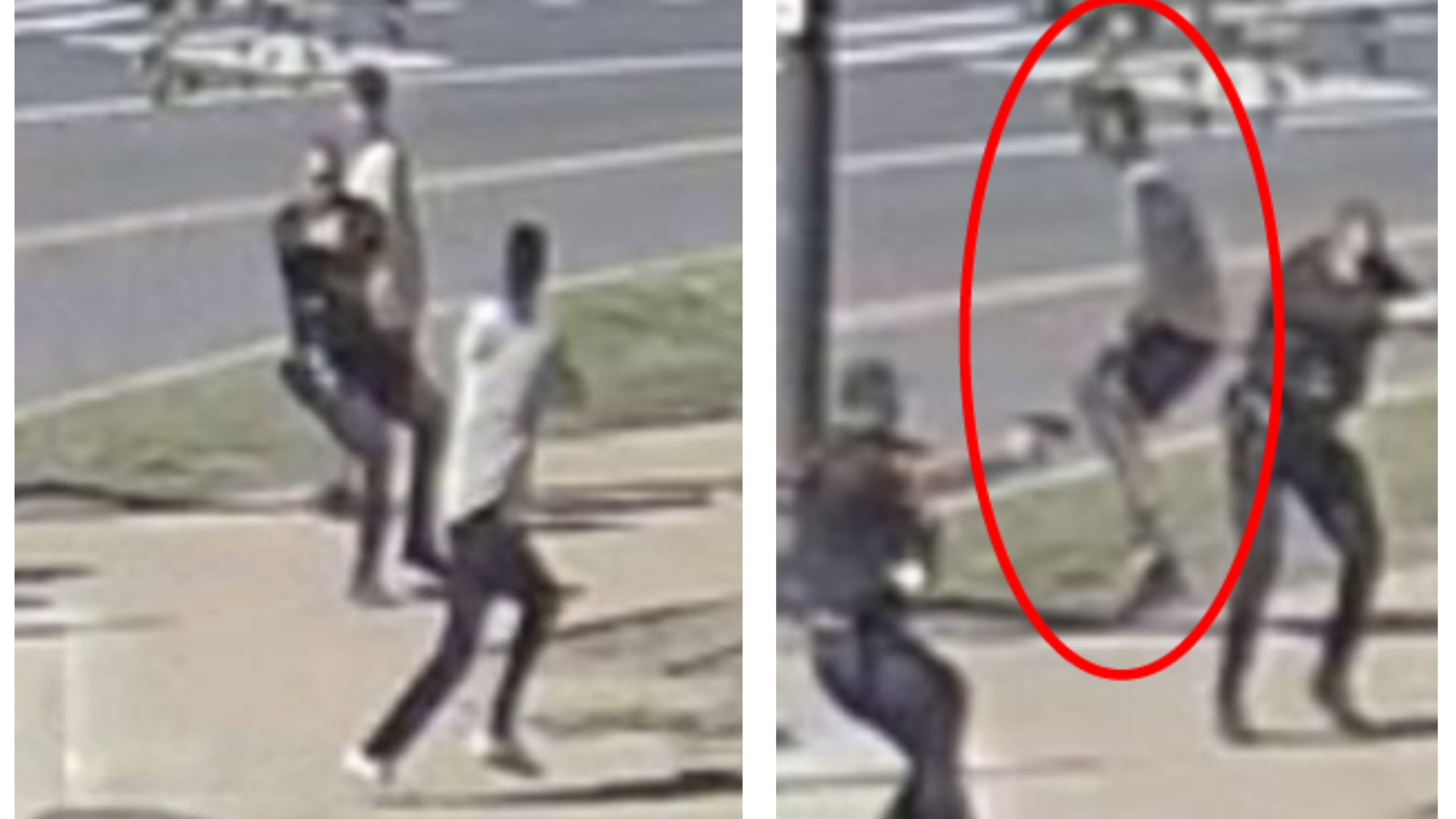 This combination of images provided by the Justice Department, and annotated by the source, in the statement of facts supporting the arrest warrant for Michael Marx, shows Marx firing toward a U.S. Secret Service agent and then a bystander being injured near the Washington Monument, Monday, May 4, 2026 in Washington. (Justice Department via AP)
