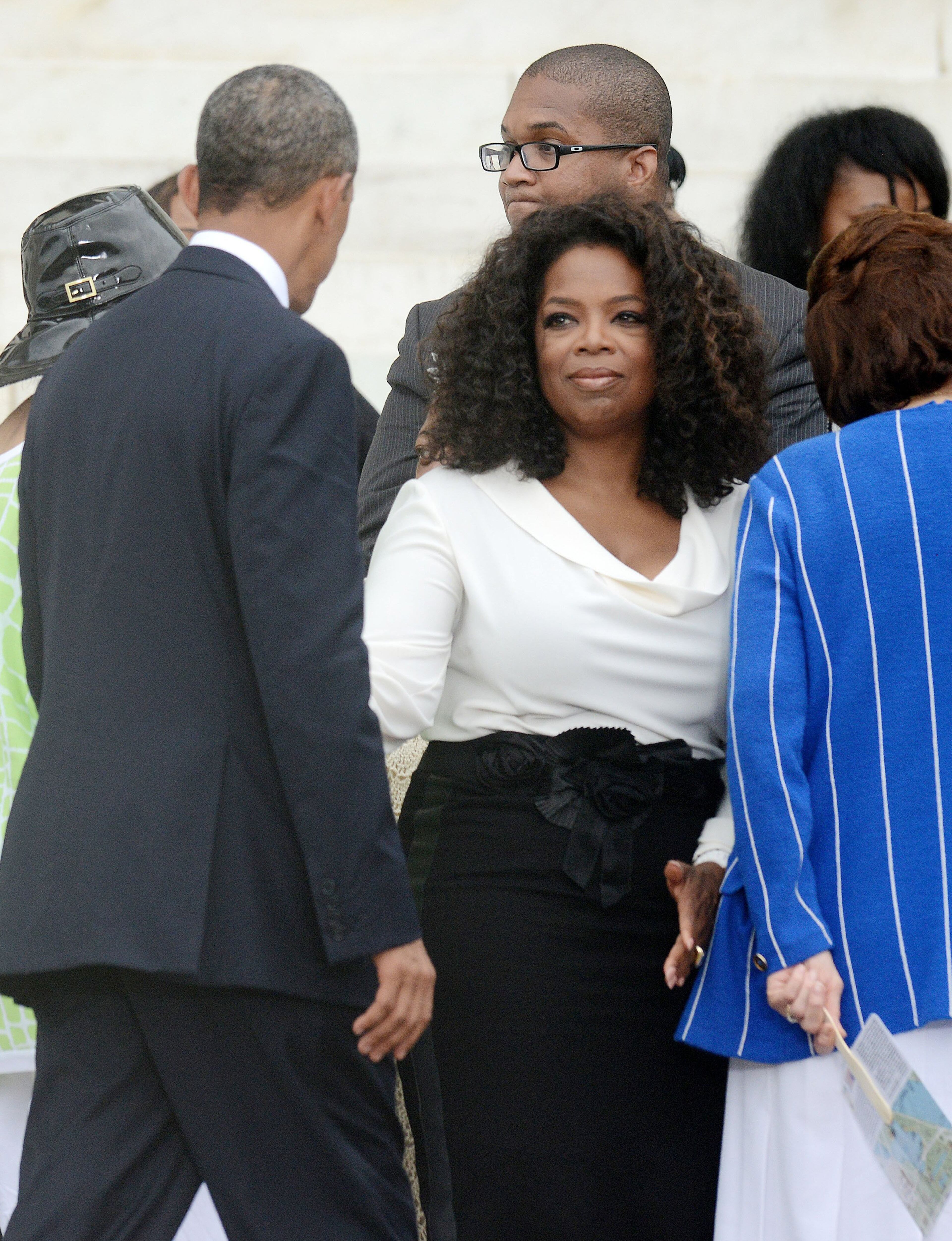 President Barack Obama greets Oprah Winfrey during the "Let Freedom Ring" ceremony to commemorate the 50th anniversary of the March on Washington for Jobs and Freedom at the Lincoln Memorial on the National Mall on August 28, 2013 in Washington, D.C. (Olivier Douliery/Abaca Press/MCT)