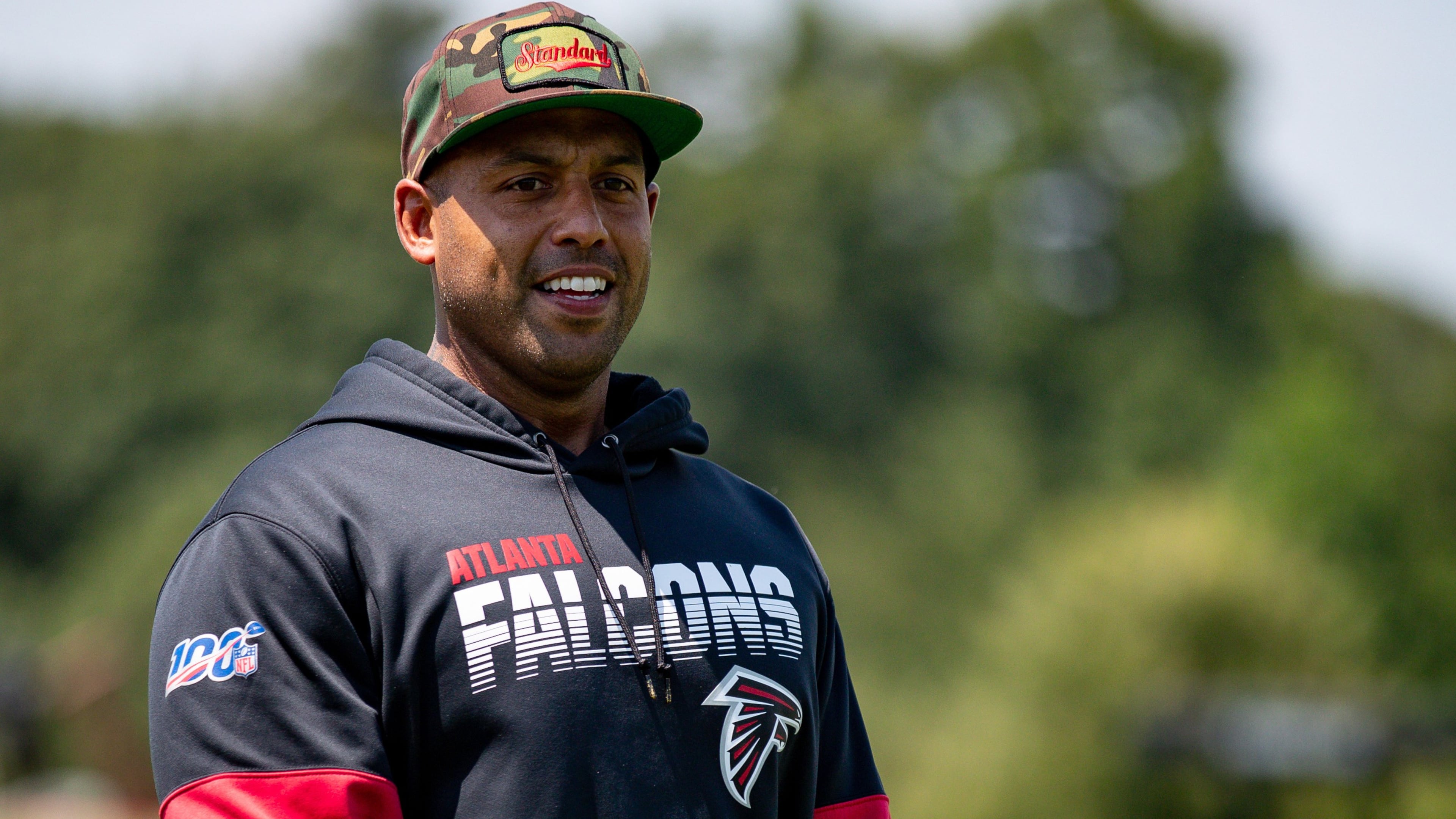Defensive assistant Aden Durde during practice. (Photo by Kara Durrette/Atlanta Falcons).