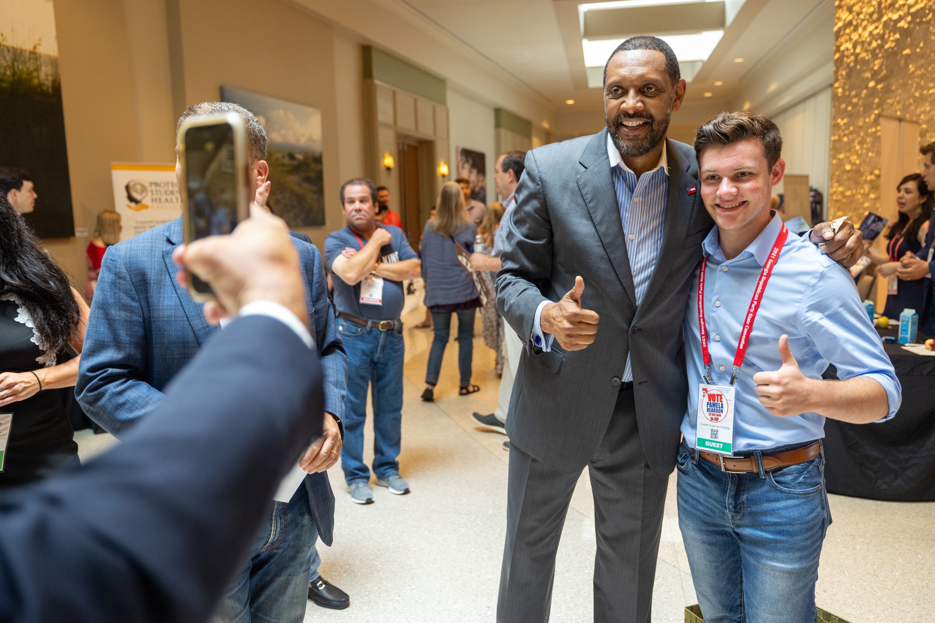 Gubernatorial candidate Vernon Jones greets convention-goers at the Georgia GOP convention at Jekyll Island on Saturday, June 5, 2021. (Photo: Nathan Posner for The Atlanta-Journal-Constitution)