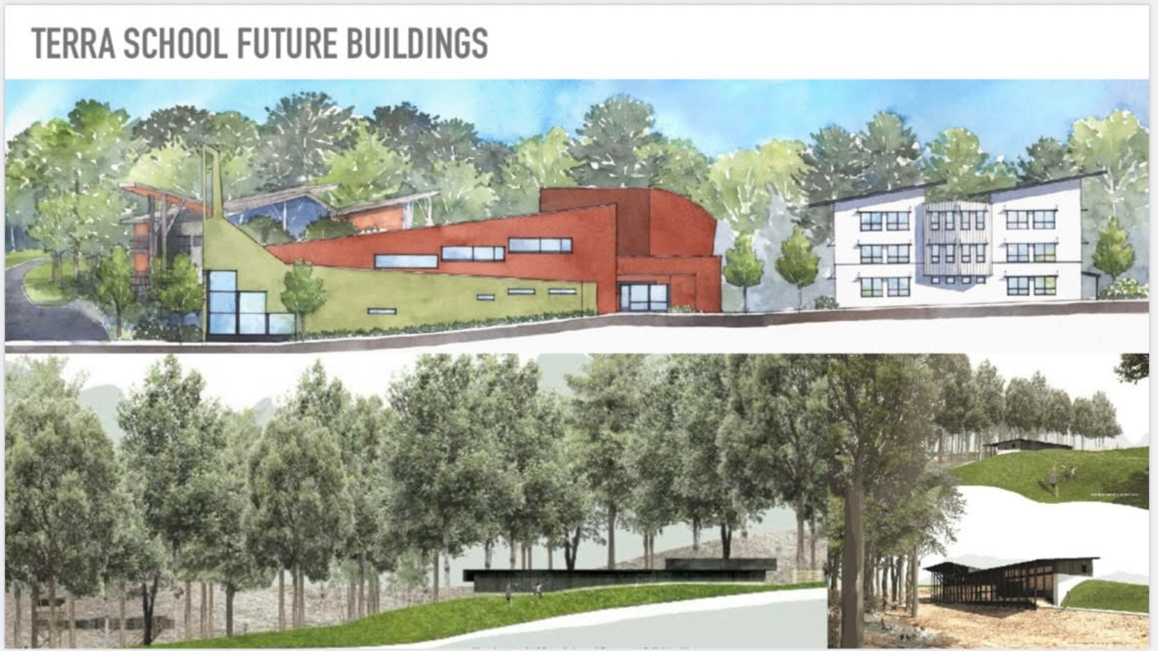 This is a rendering of the expanded Terra School at Serenbe, a mixed-use district about 35 miles south of Atlanta. The new school buildings were detailed in an April 2025 development of regional impact filing that laid out Serenbe's future expansion plans. (Courtesy of Serenbe Development)