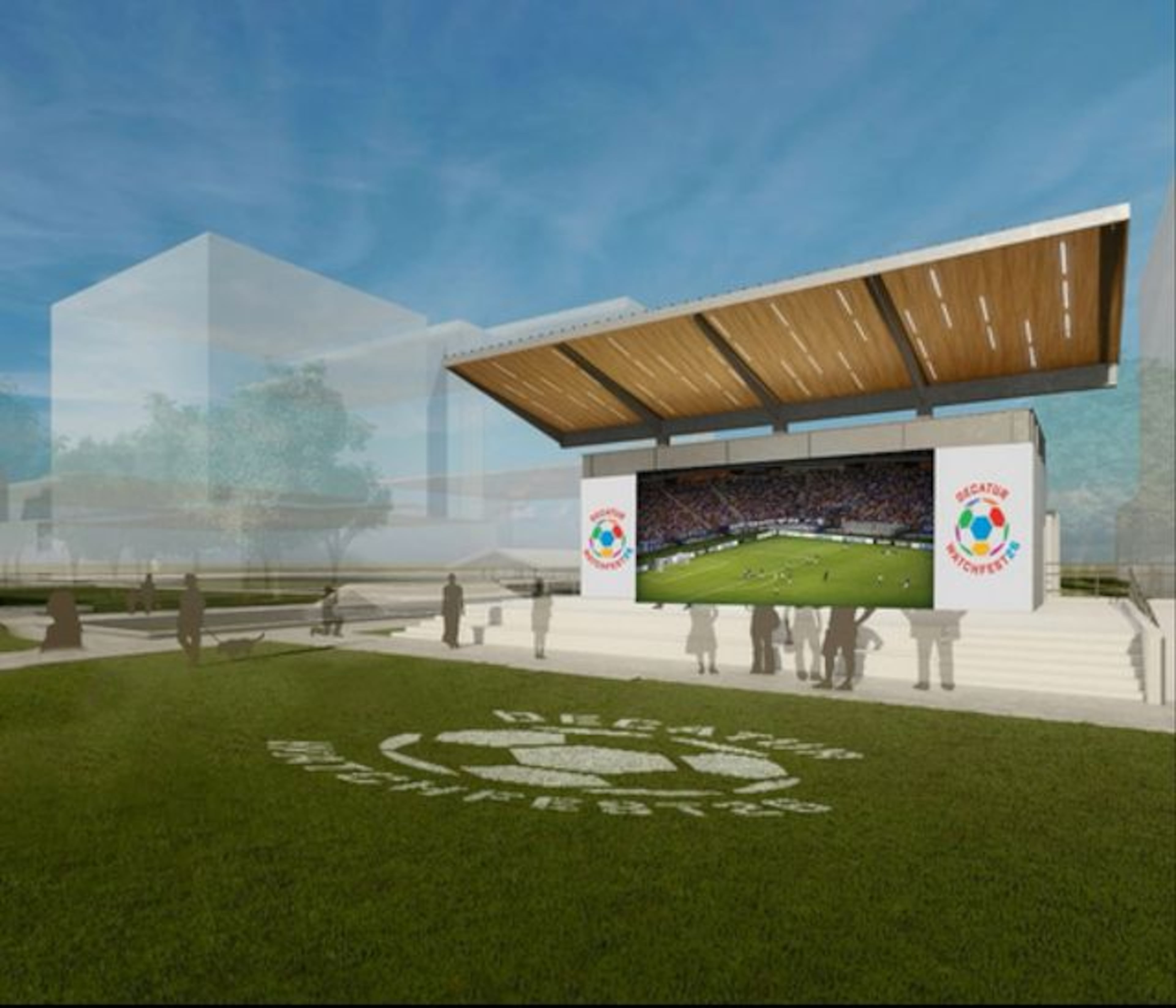 This artist's rendering shows the plan for what Decatur Square will look like during the FIFA World Cup. (Courtesy of City of Decatur 2025)