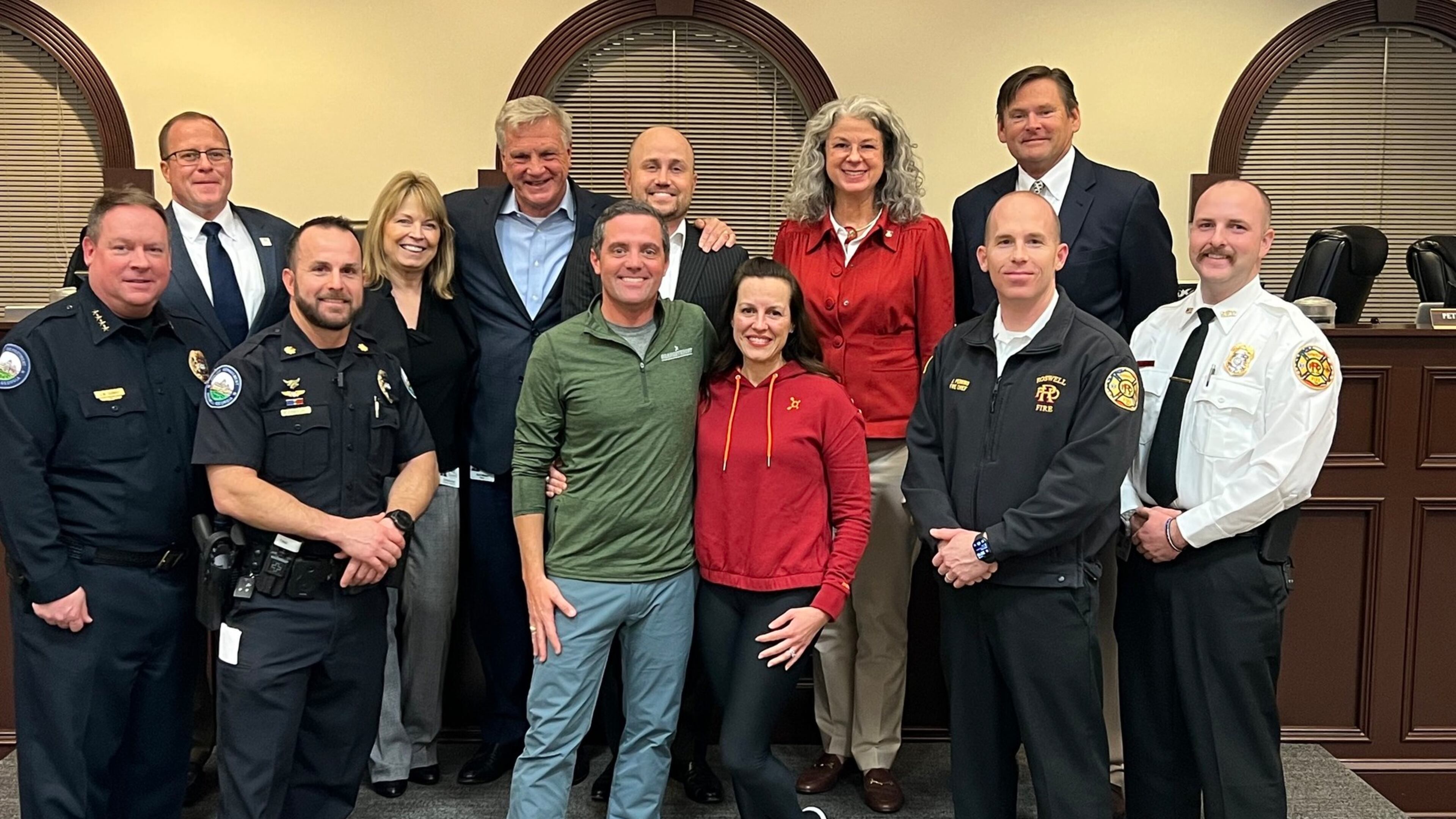 The owners of Orangetheory Fitness Roswell, 625 W. Crossville Road, recently donated 10 treadmills to the Roswell police and fire departments. COURTESY CITY OF ROSWELL