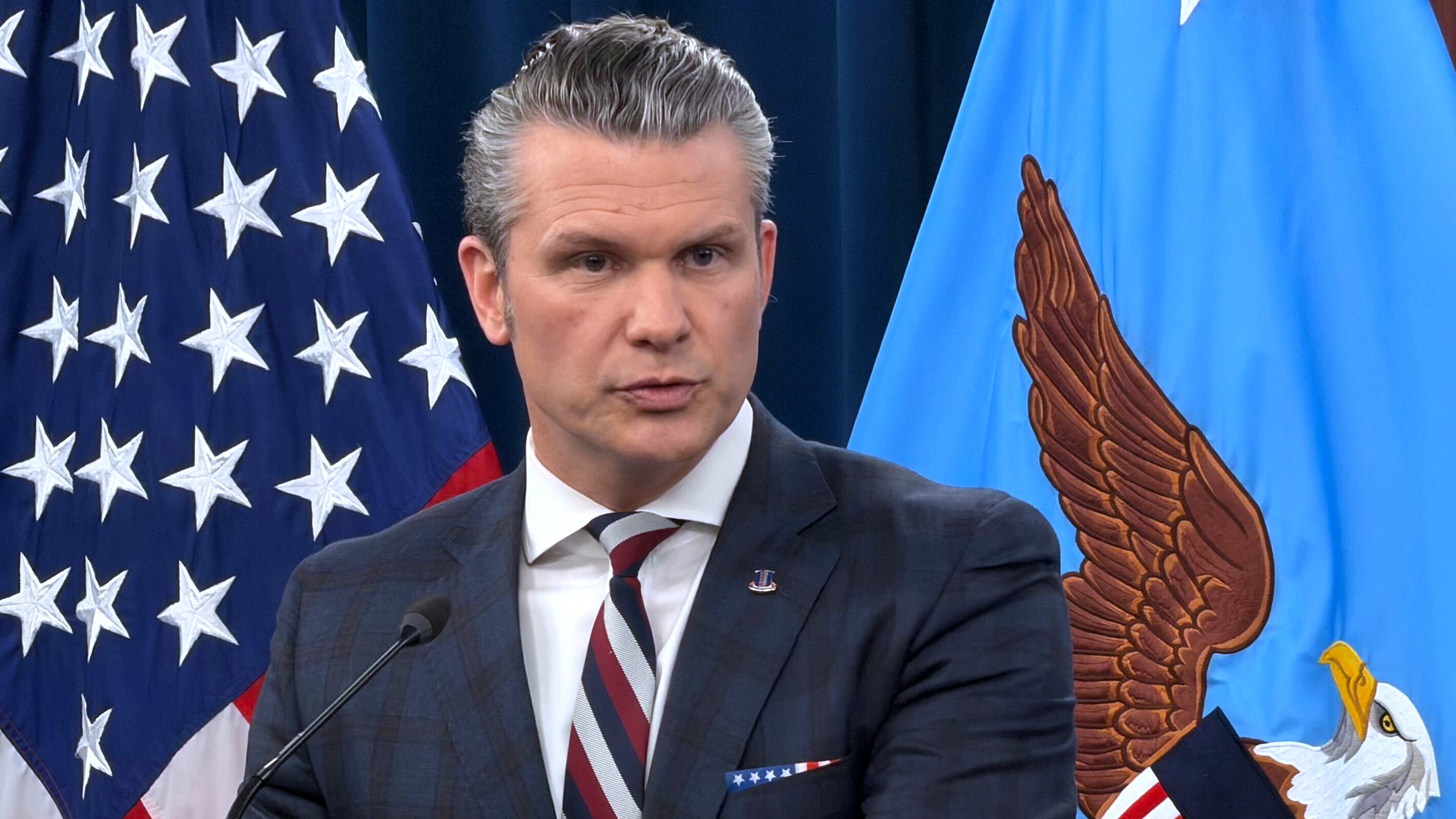 Defense Secretary Pete Hegseth speaks during a press briefing at the Pentagon, Wednesday, March 4, 2026, in Washington. (AP Photo/Konstantin Toropin)