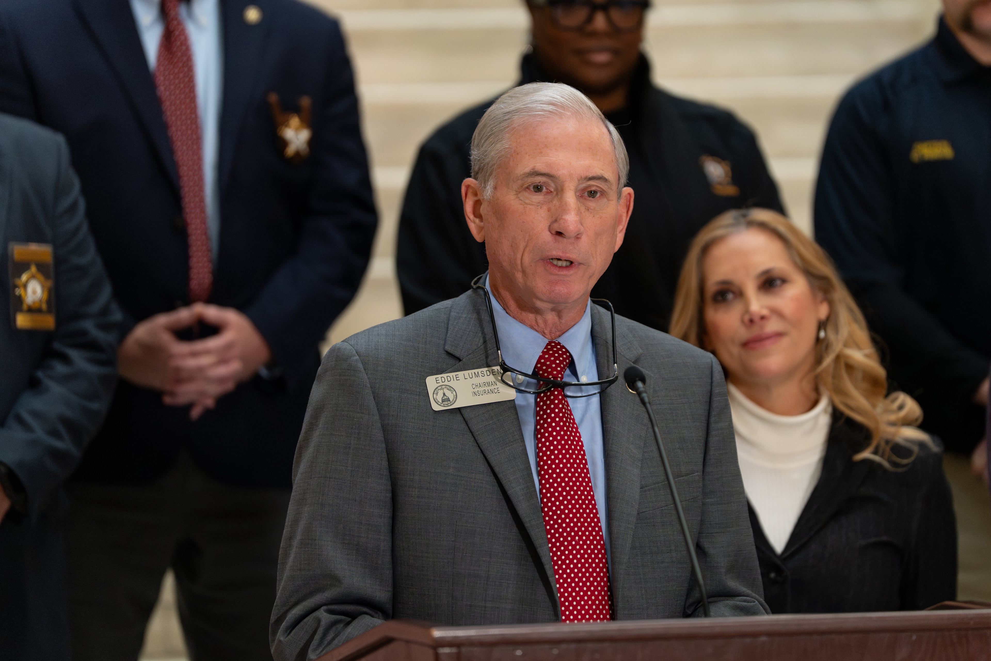 State Rep. Eddie Lumsden advocated for Senate Bill 433, which focuses on autism awareness, at a news conference at the Capitol in Atlanta last week. (Ben Hendren for the AJC)