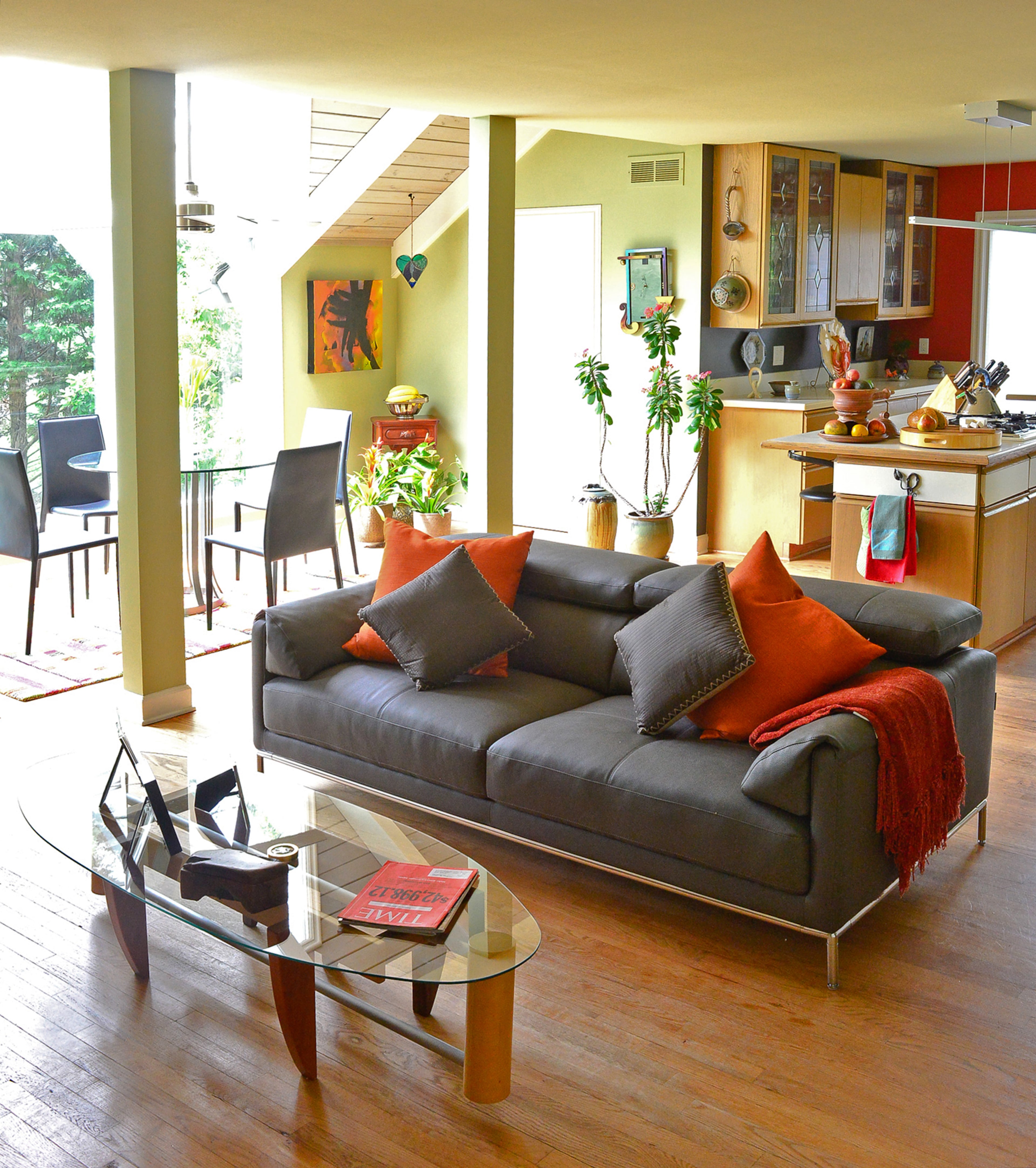 In a large open space, like Judy Mozen's and Randy Urquhart's family room/kitchen/breakfast area, it can be difficult to envision how different paint colors will work together. As a professional remodeler, Mozen offers this tip -- which she employed in her own home. Using the Sherwin-Williams app, she took a picture of the area, and plugged in colors she was considering before finalizing her paint choices. In the end, she chose Koi Pond, Sealskin and Peppery.