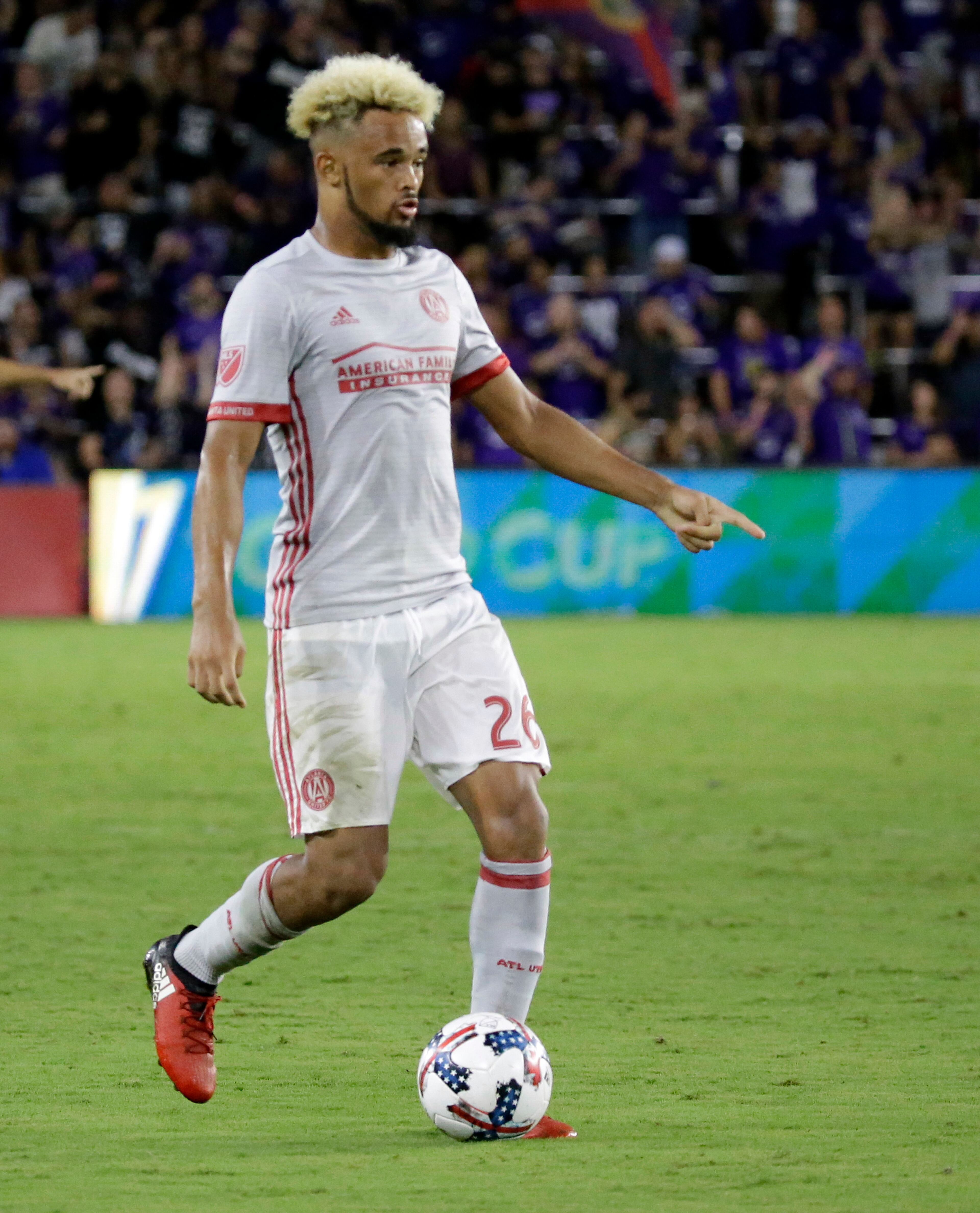Atlanta United's Anton Walkes moves the ball against Orlando City during the second half of an MLS soccer match, Friday, July 21, 2017, in Orlando, Fla. Atlanta United won 1-0. (AP Photo/John Raoux)