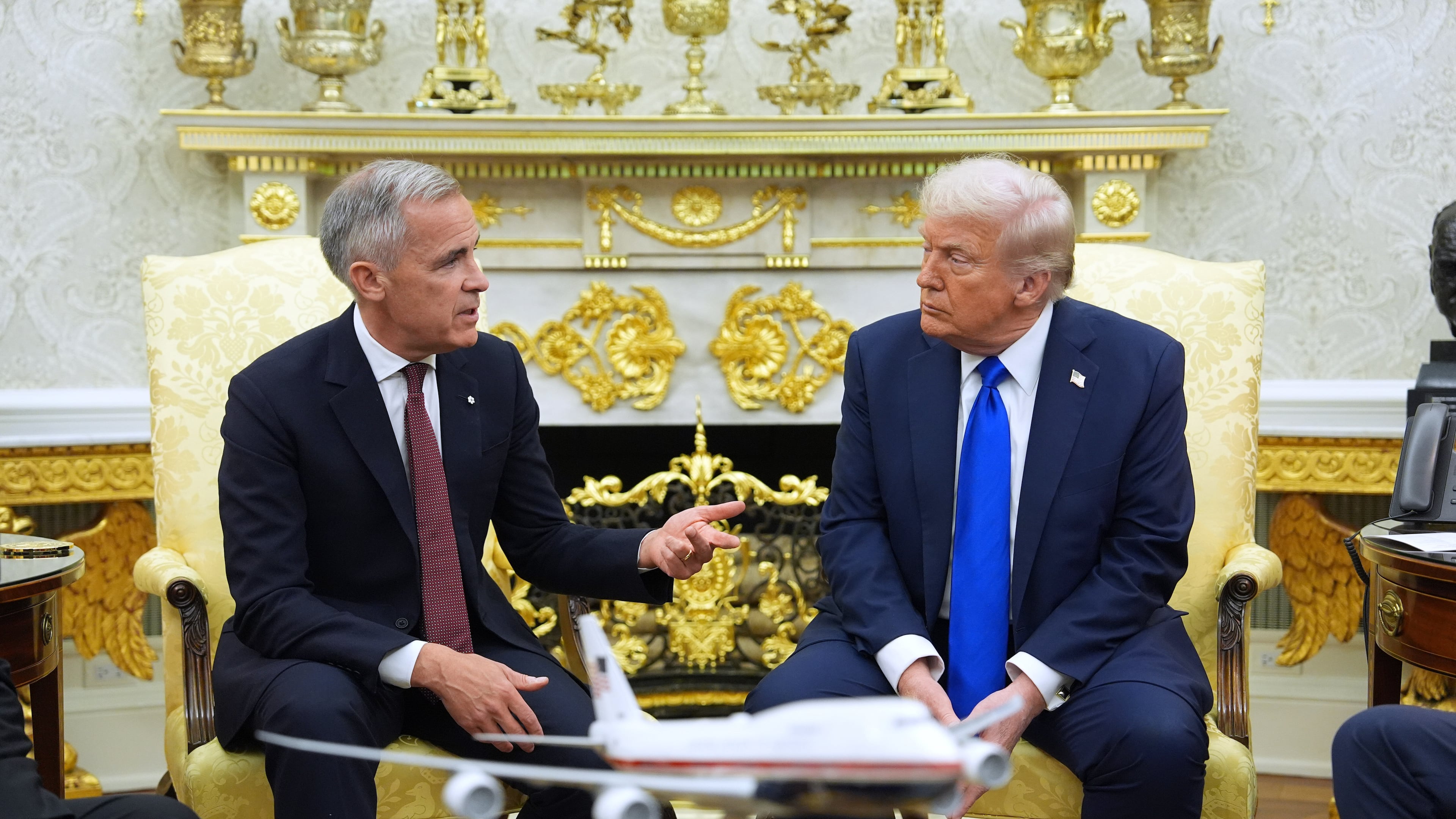 FILE - Canadian Prime Minister Mark Carney speaks during a meeting with President Donald Trump at the White House, Oct. 7, 2025, in Washington. (AP Photo/Evan Vucci, File)