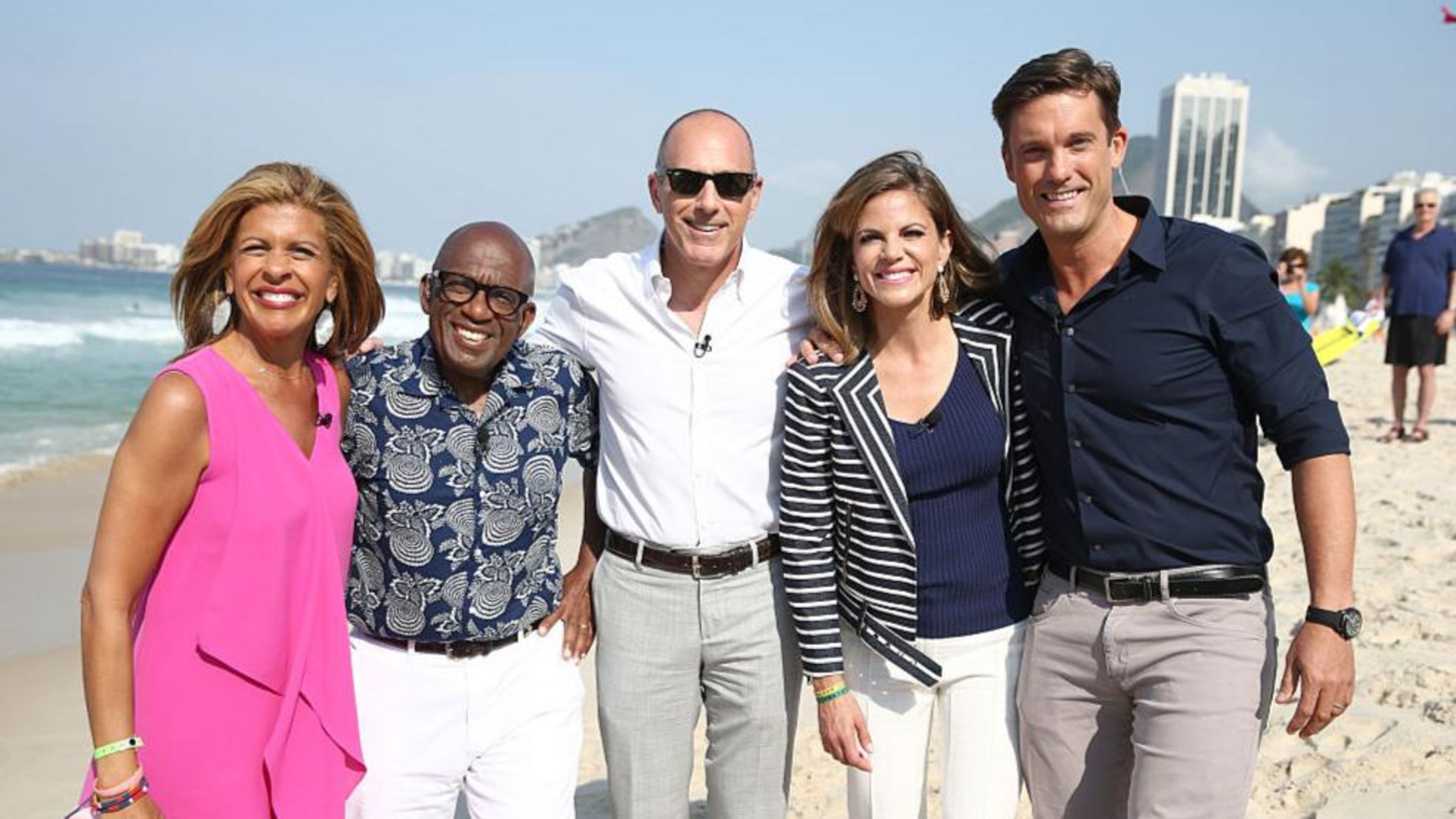 ‘Today’ show hosts pictured from (l-r) Hoda Kotb, Al Roker, Matt Lauer, Natalie Morales and Keir Simmons covering the Rio Olympics in August of 2016.