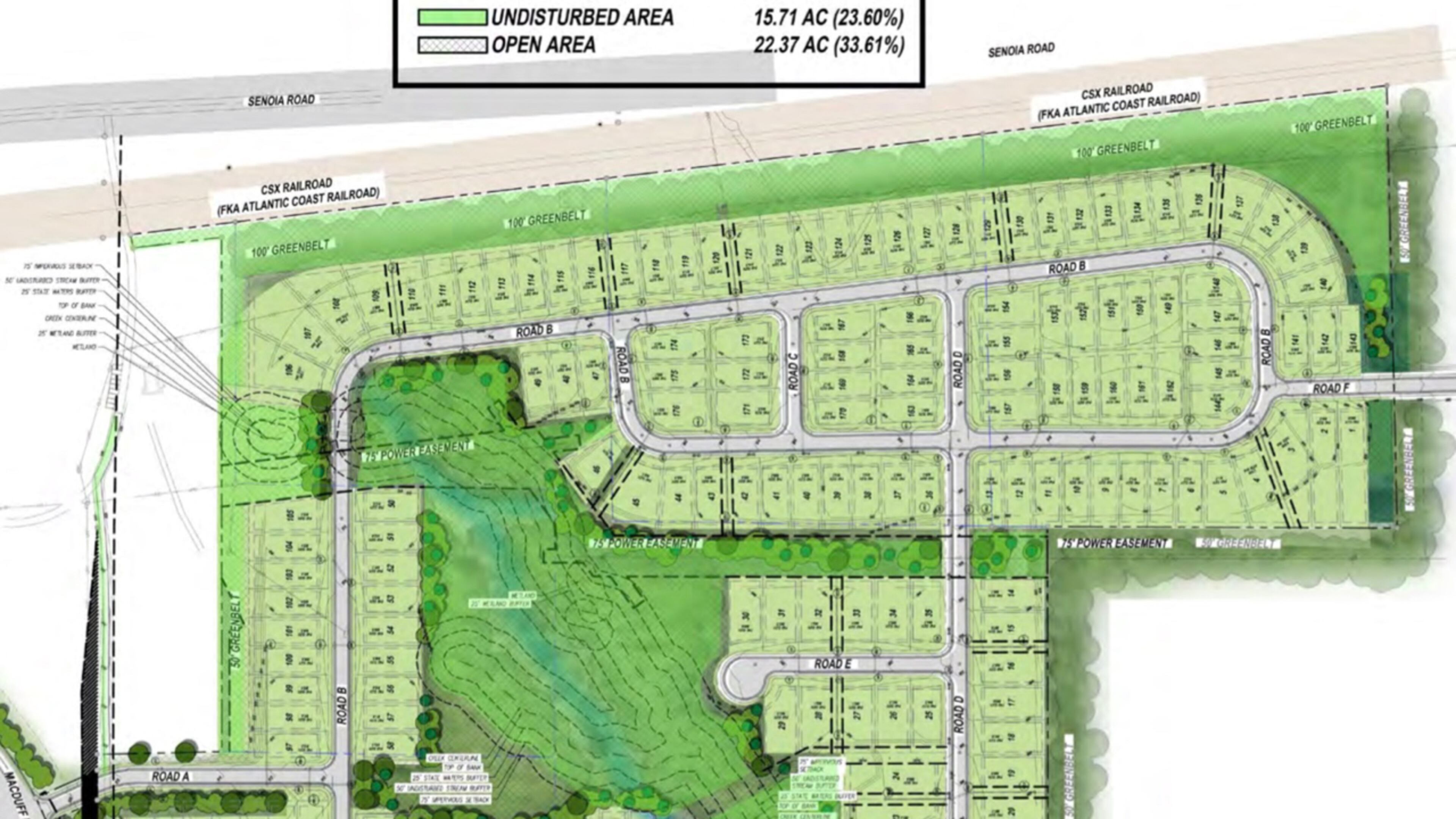 A 66-acre tract in western Peachtree City will be developed into 176 homes with a pool, playground and dog park. Courtesy Peachtree City