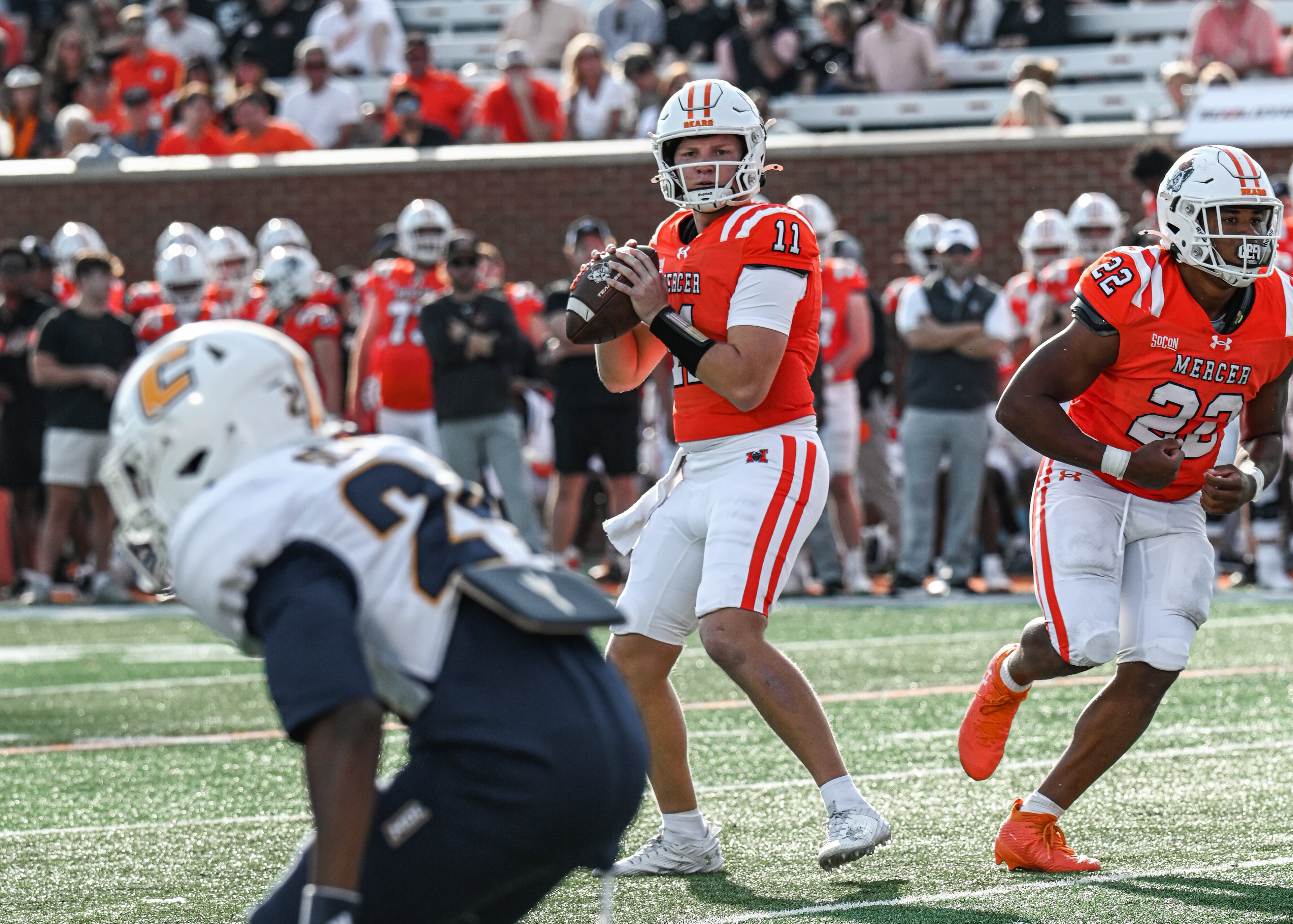 Quarterback Braden Atkinson of Mercer, winner of the Jerry Rice Award for the top freshman football player in FCS. (Courtesy of Mercer University Athletics)