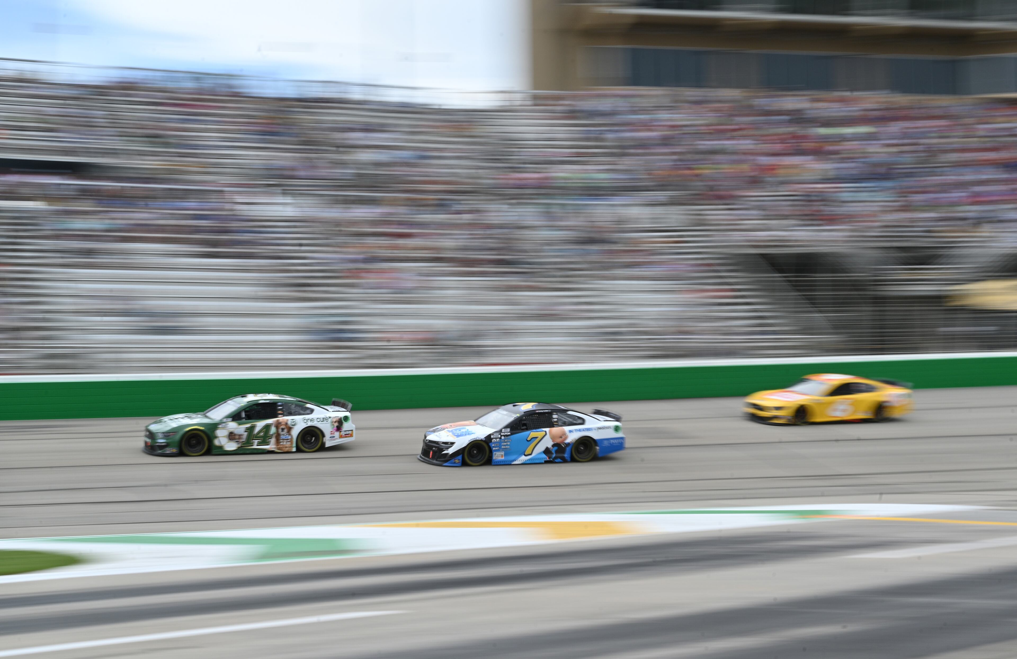 Corey LaJoie (7) races during the Quaker State 400 presented by Walmart Sunday, July 11, 2021, at Atlanta Motor Speedway in Hampton. (Hyosub Shin / Hyosub.Shin@ajc.com)