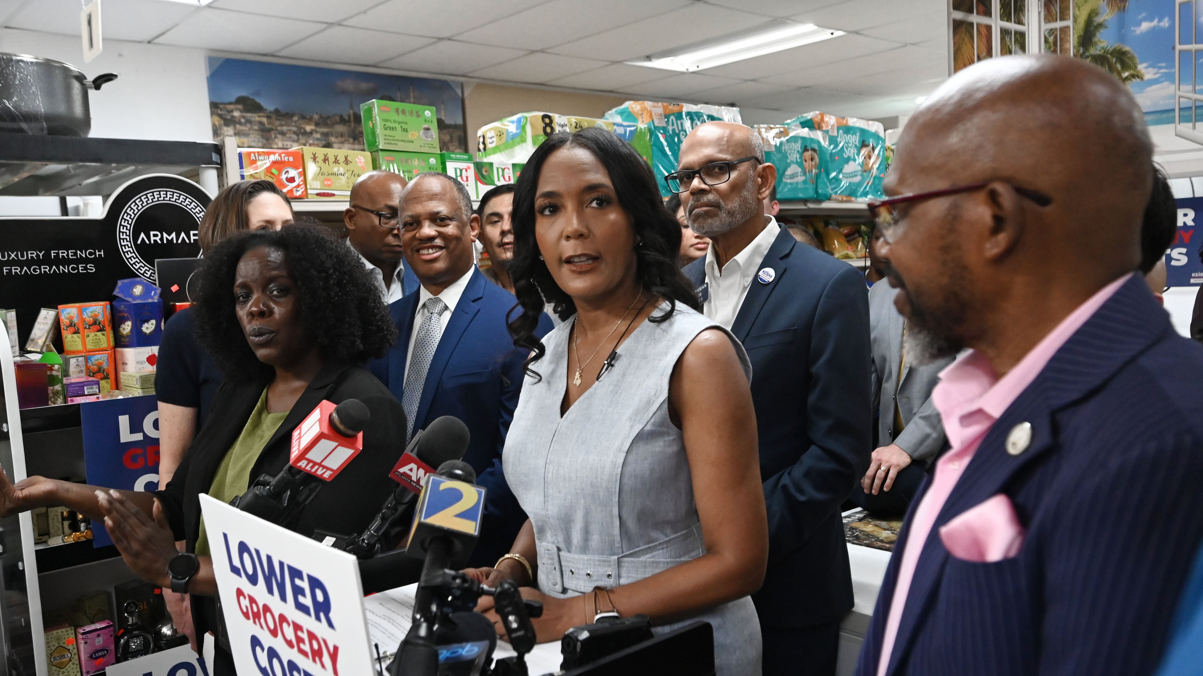Keisha Lance Bottoms, the Democratic nominee for governor, seen speaking to reporters at a news conference in Lawrenceville last month. (Hyosub Shin/AJC)