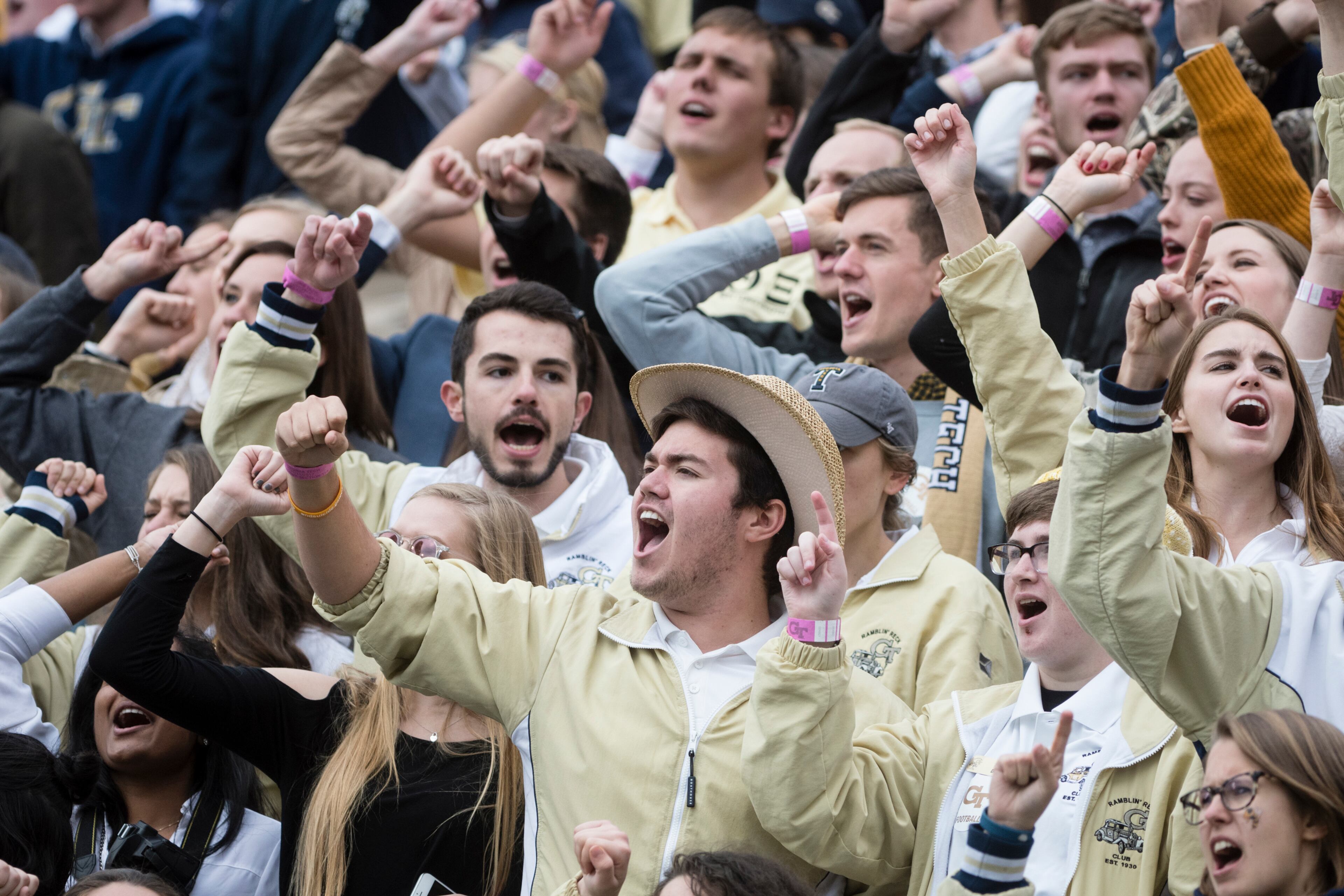 Georgia Tech fans cheer during the second half of a football game against Virginia Tech on Saturday, Nov.11, 2017, in Atlanta. (Photo/John Amis)