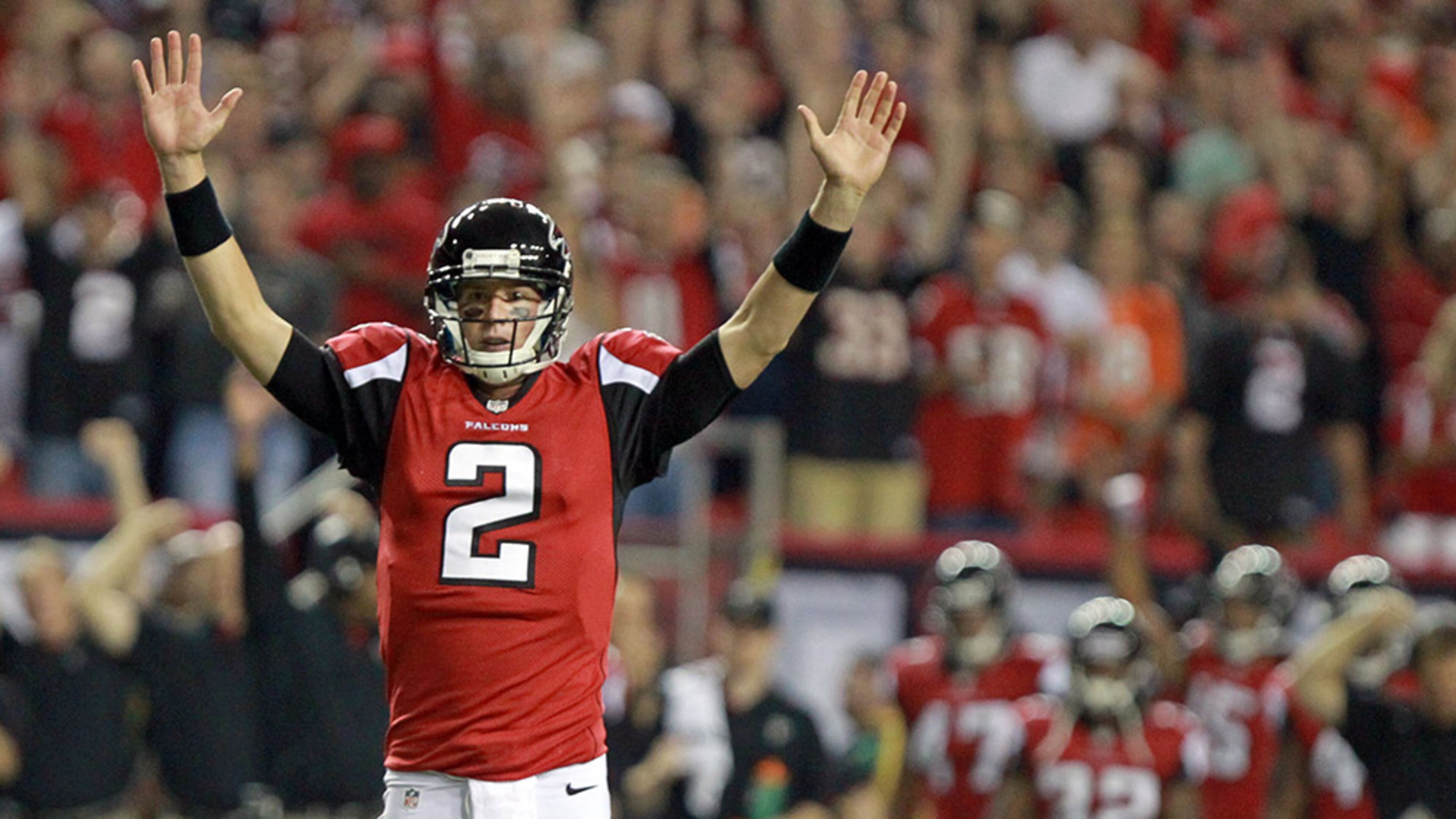 Falcons quarterback Matt Ryan celebrates a touchdown. JASON GETZ / JGETZ@AJC.COM