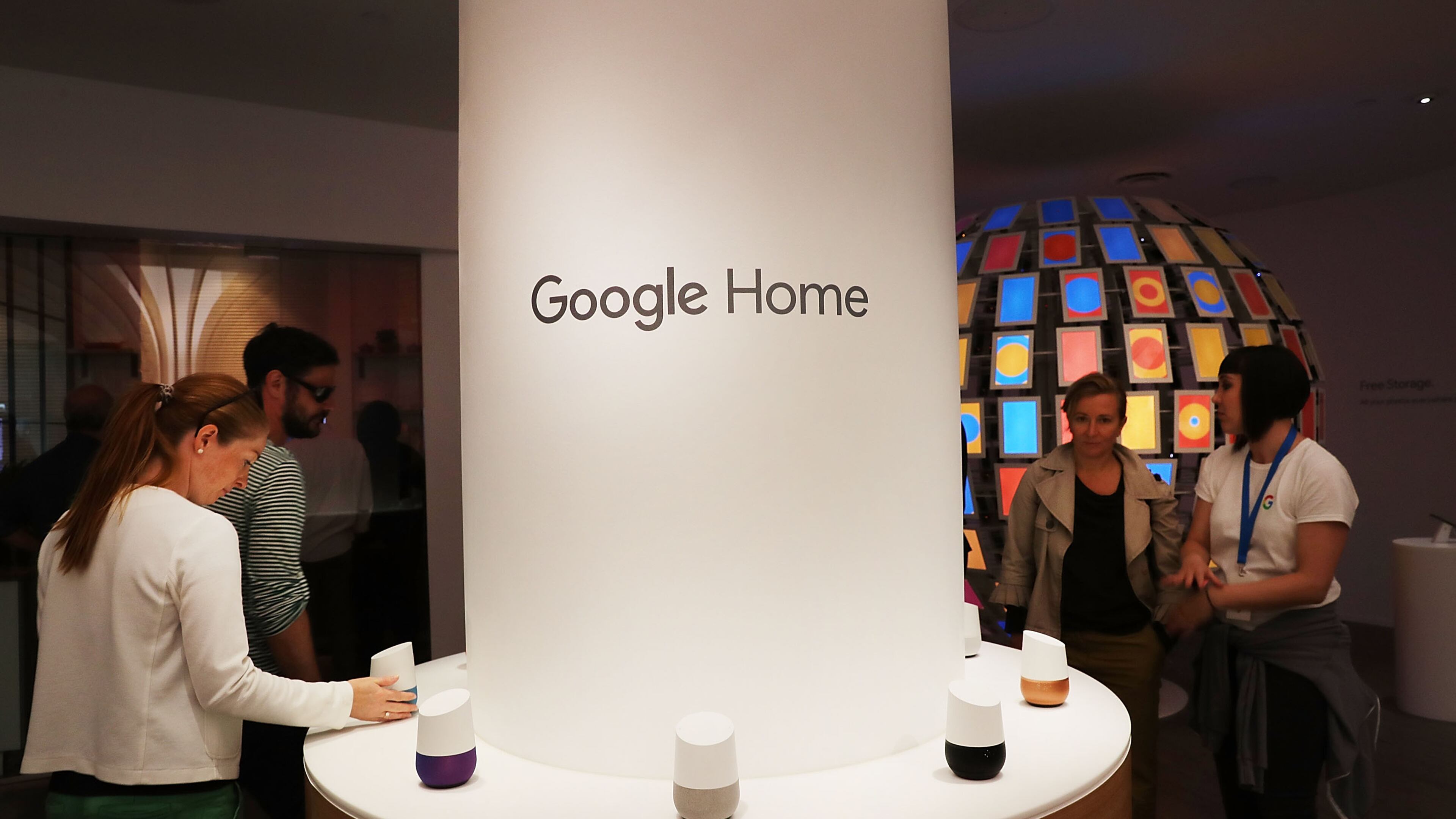 NEW YORK, NY - OCTOBER 20: People visit the new Google pop-up shop in the SoHo neighborhood on October 20, 2016 in New York City. The shop lets people try out new Google products such as the Pixel phone, Google Home, and Daydream VR. The products will be available for purchase offsite at Verizon and Best Buy retail stores. (Photo by Spencer Platt/Getty Images)