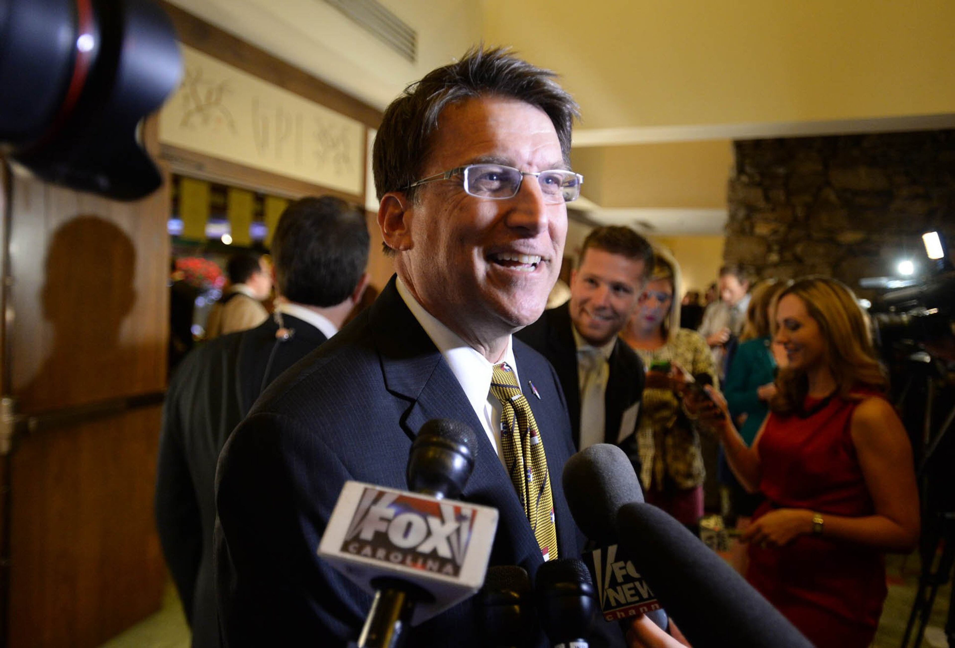 North Carolina Gov. Pat McCrory arrives at the Grove Park Inn for a celebration of Billy Graham's 95th birthday in Asheville, N.C., on Thursday, Nov. 7, 2013. (Todd Sumlin/Charlotte Observer/MCT)