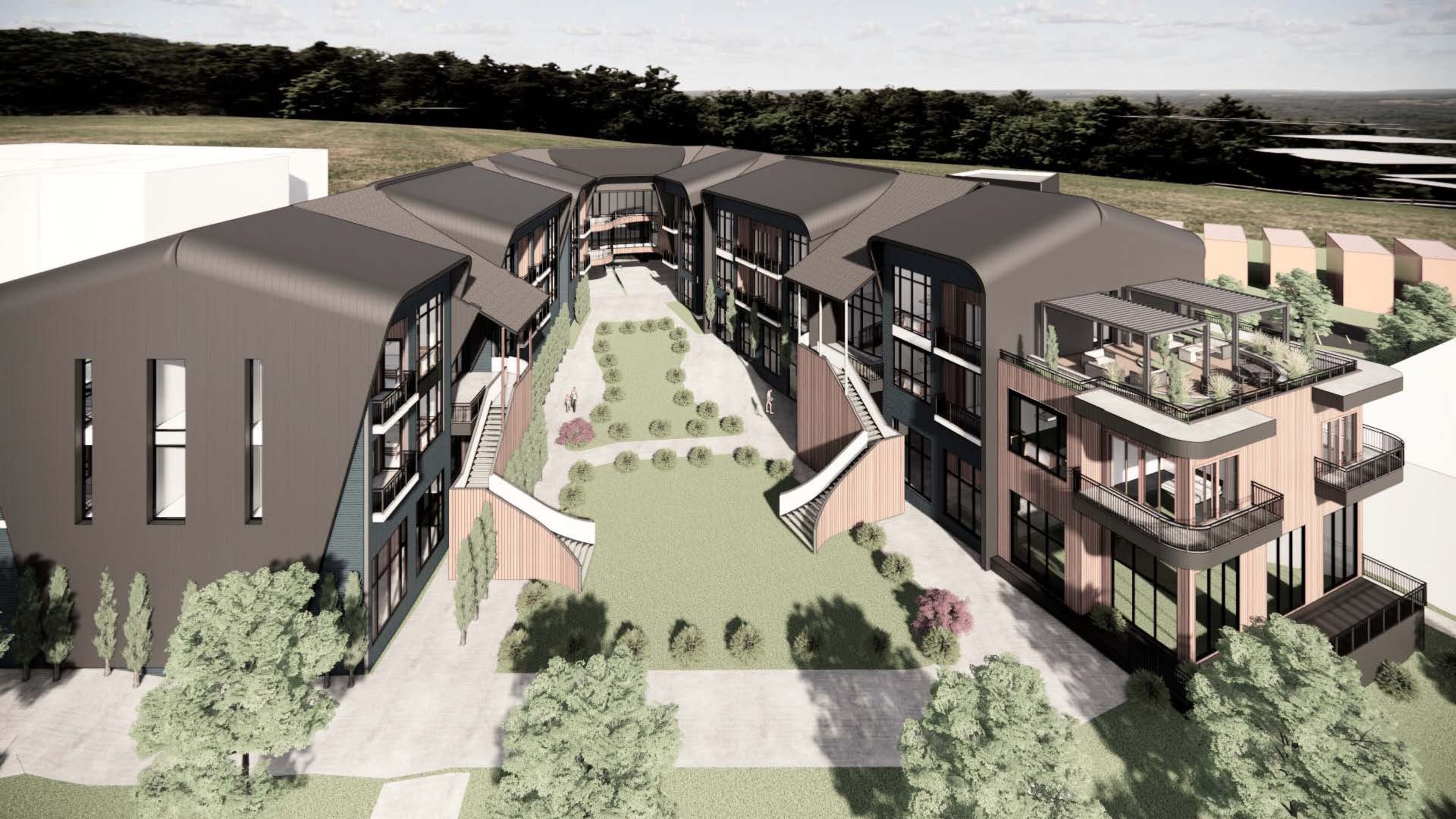 This is a rendering of a planned "aging-in-place" facility within Serenbe, a mixed-use district about 35 miles south of Atlanta. The facility was detailed in an April 2025 development of regional impact filing that laid out Serenbe's future expansion plans.