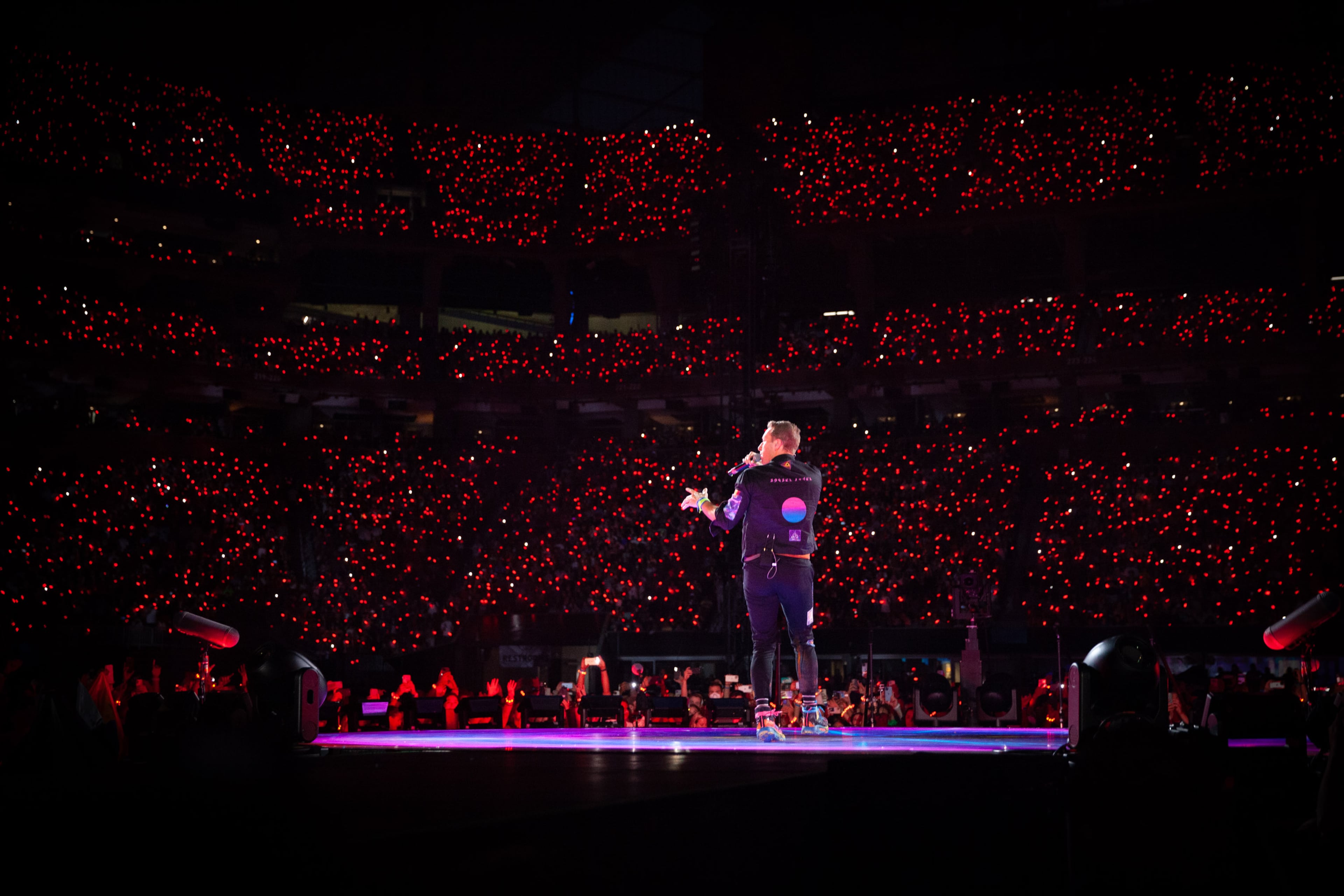Singer Chris Martin, guitarist Jonny Buckland, bassist Guy Berryman and drummer Will Champion brought Coldplay's eco-friendly, low carbon Music of the Spheres World Tour to Mercedes-Benz Stadium in Atlanta on Saturday night, June 11, 2022. (Ryan Fleisher for The Atlanta Journal-Constitution)