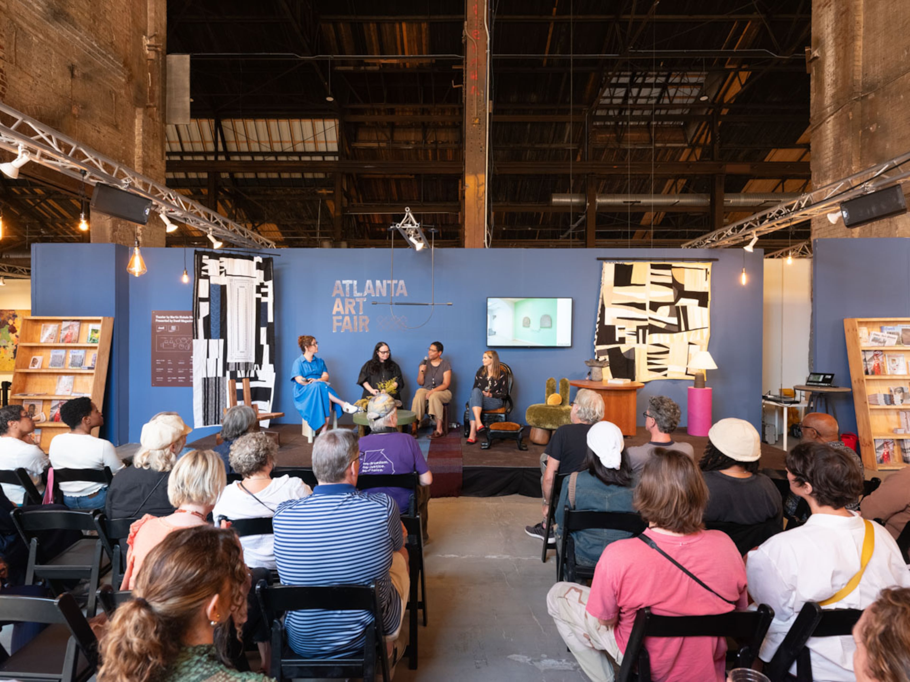 Panelists during an art talk at the 2025 Atlanta Art Fair. This weekend brings conversations on collecting, public art, independent artists and the people who keep the city’s cultural infrastructure moving. (Courtesy of Atlanta Art Fair/Walker Bankson)