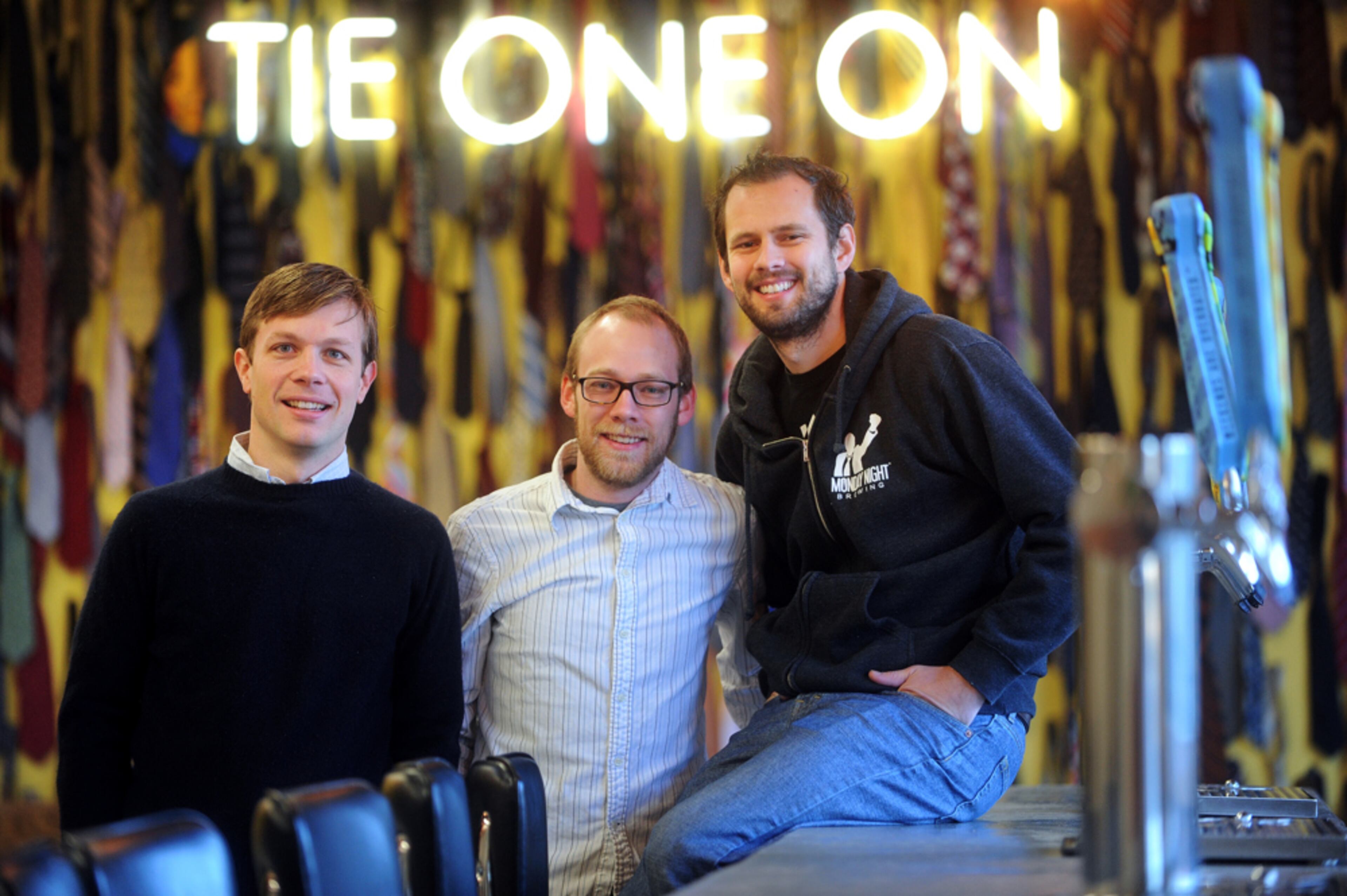 Jan. 22, 2013 Atlanta -- (From left) Monday Night Brewing co-owners Jeff Heck, Jonathan Baker and Joel Iverson pose for a photo in the tasting room of their new Atlanta brewery Tuesday, Jan. 22, 2013. BITA HONARVAR / BHONARVAR@AJC.COM