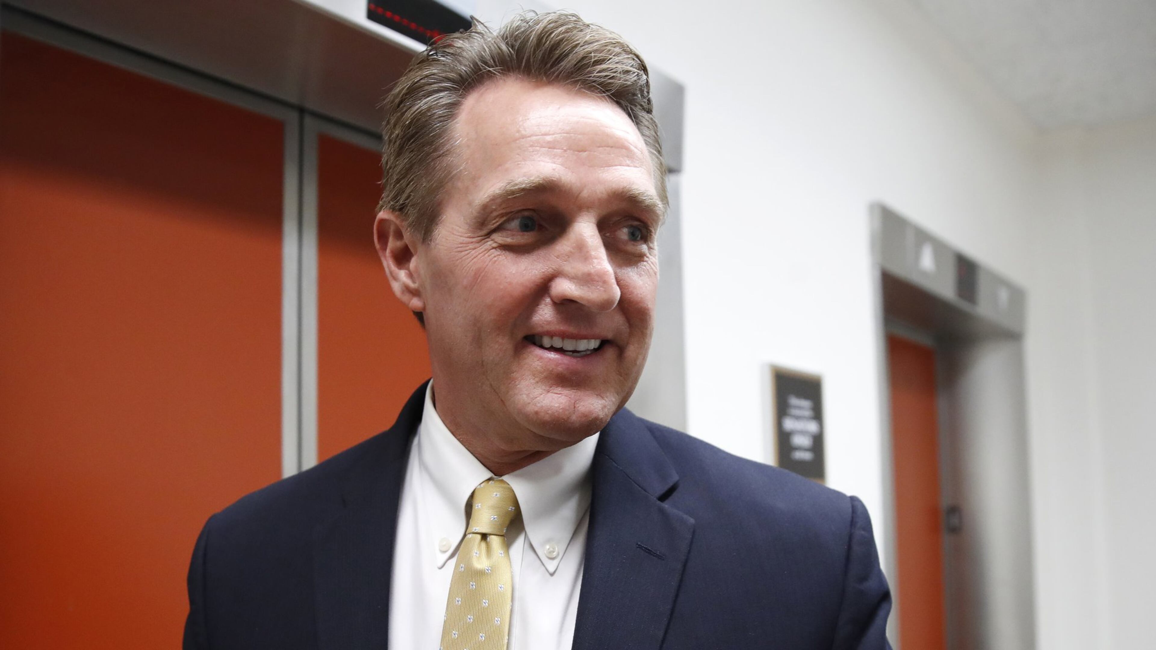 Sen. Jeff Flake, R-Ariz., leaves a meeting with a bipartisan group of senators, Monday Jan. 22, 2018. Earlier this month Flake used a Senate speech to rip President Donald Trump’s use of “despotic language to refer to the free press,” saying, “This is reprehensible.” (AP Photo/Jacquelyn Martin)