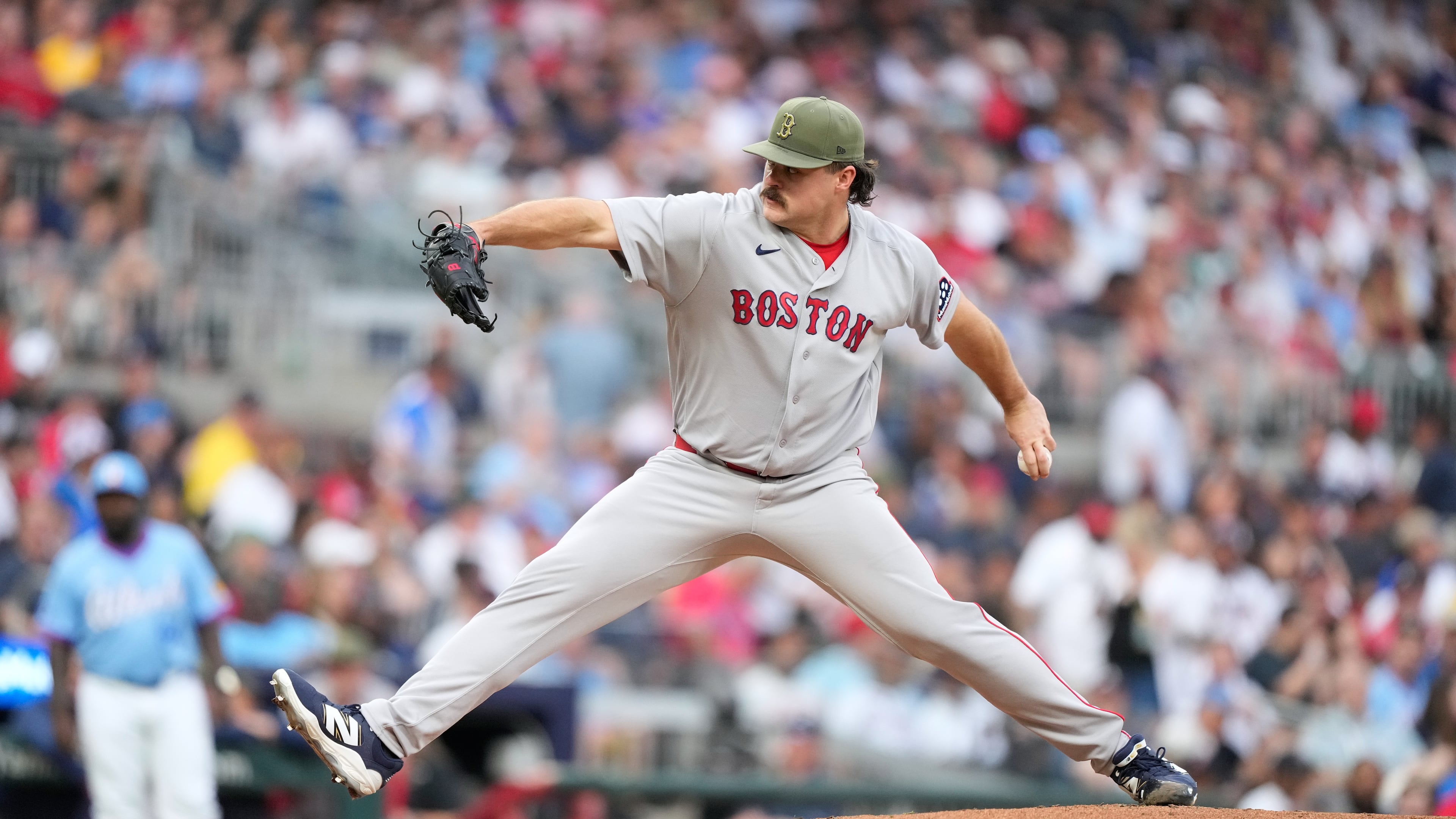 Boston Red Sox pitcher Payton Tolle (70) delivers in the first inning of a baseball game against the Atlanta Braves Saturday, May 16, 2026, in Atlanta. (AP Photo/Brynn Anderson)