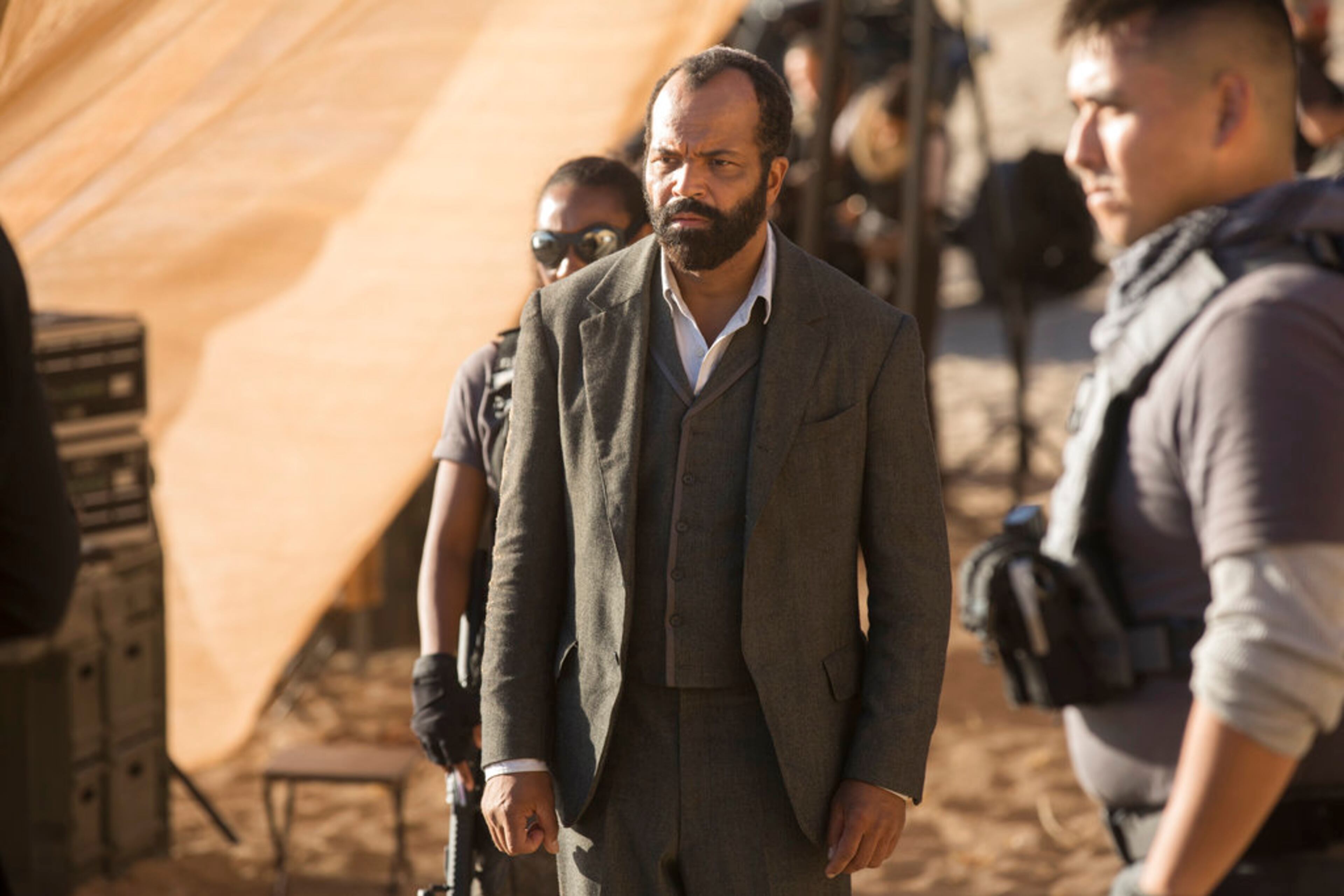 This image released by HBO shows Jeffrey Wright in a scene from "Westworld." The program was nominated for an Emmy on Thursday for outstanding drama series. The 70th Emmy Awards will be held on Monday, Sept. 17. (HBO via AP)