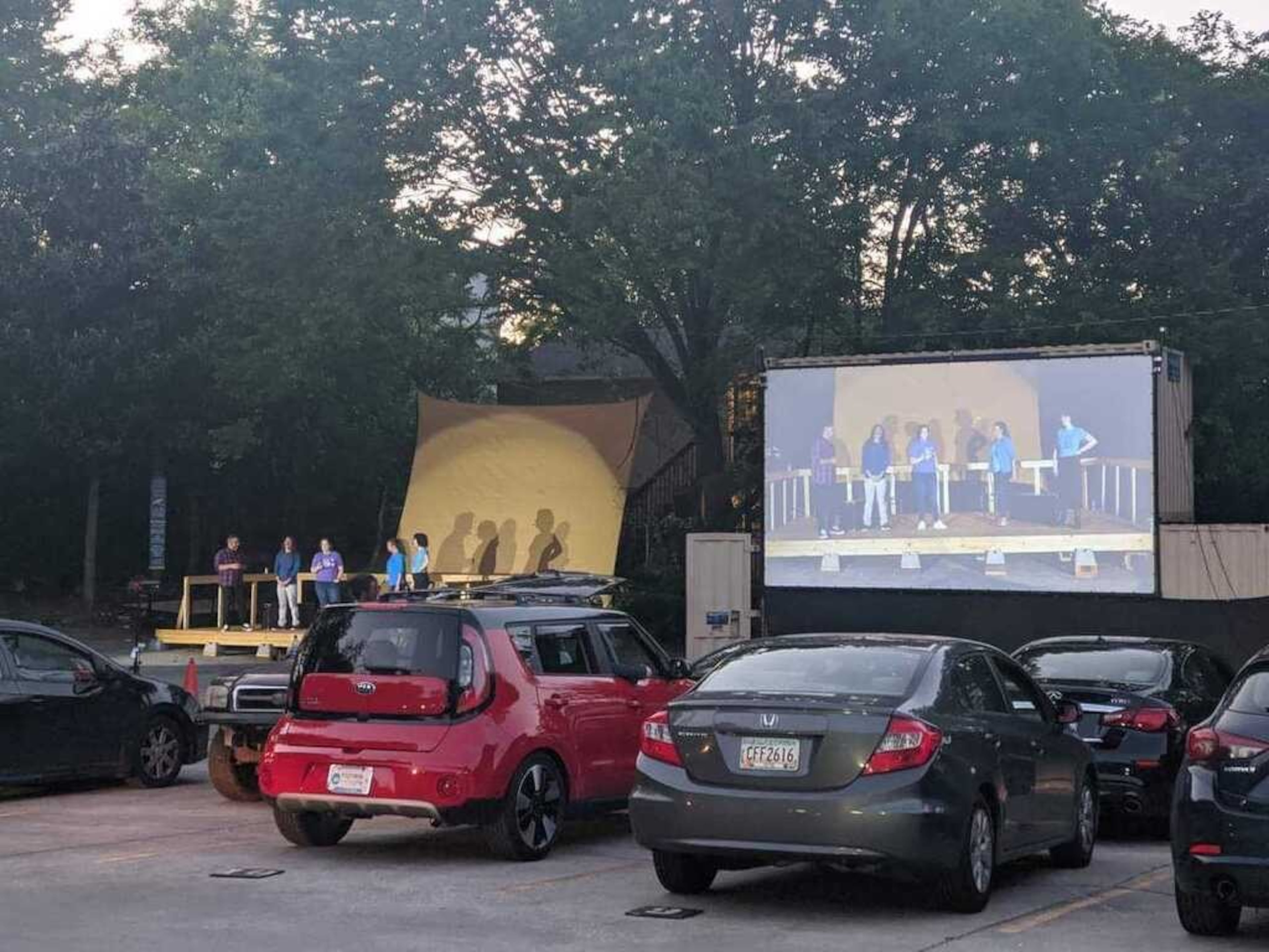 Dad's Garage held its first "Improv in the Park(ing Lot)" on Saturday, May 8, 2021 as an interim step before moving back indoors, hopefully later this year. DAD'S GARAGE