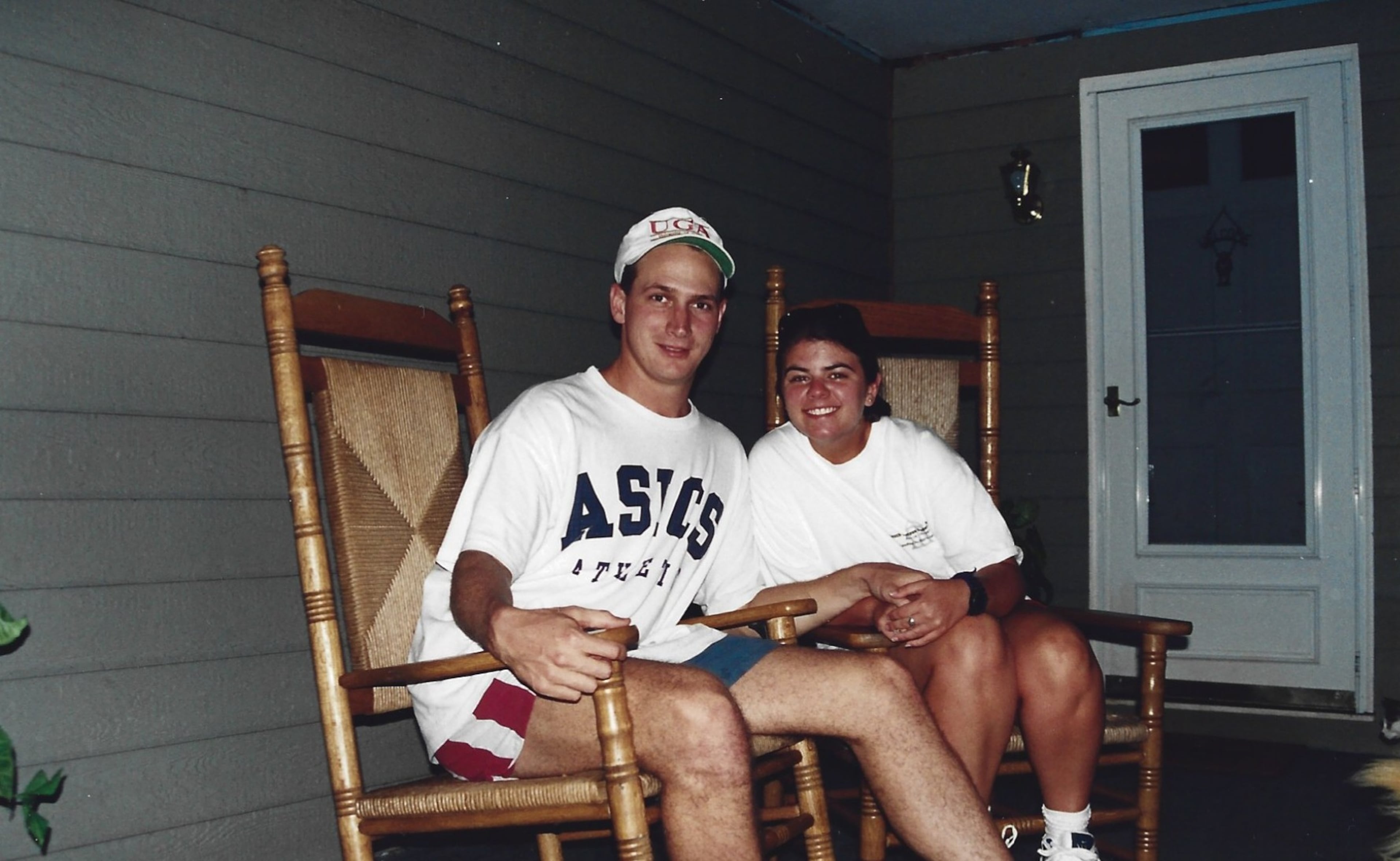 Heather and Steve sit in rocking chairs, a staple of small-town American life in Steve's mind. (Courtesy of Steve Leo)