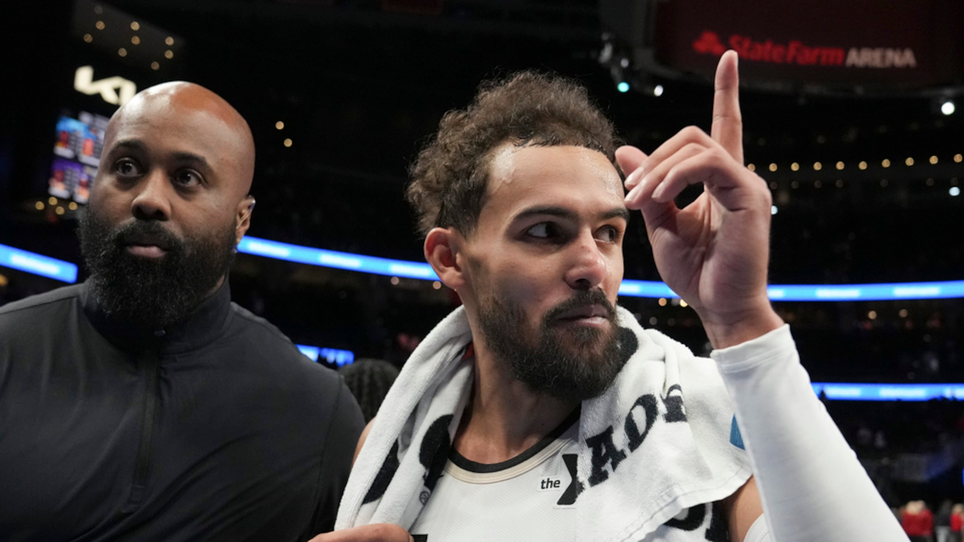 Atlanta Hawks guard Trae Young (11) walks off the court after an NBA basketball game against the Los Angeles Lakers, Friday, Dec. 6, 2024, in Atlanta. (AP Photo/Brynn Anderson)