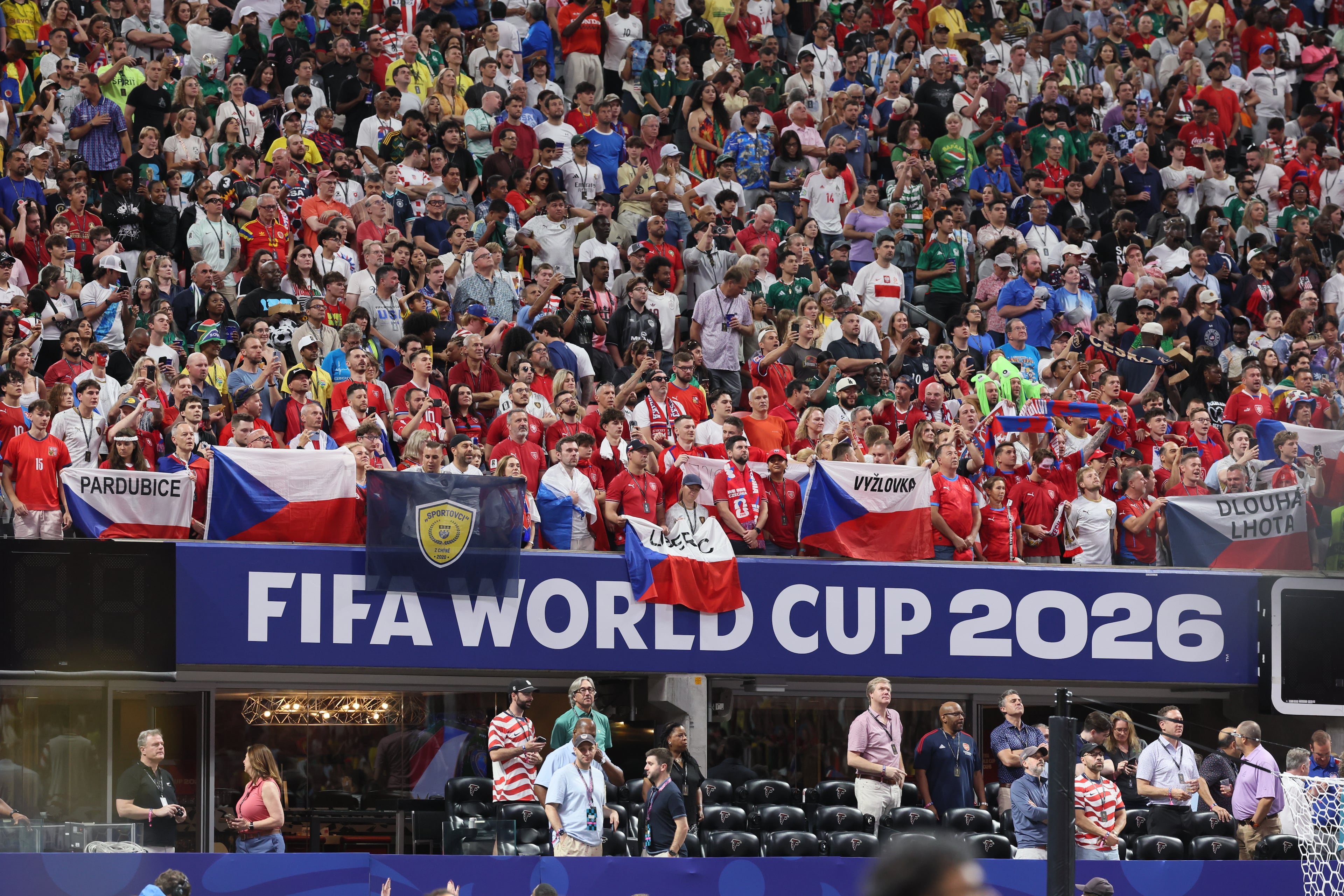 Czechia fans cheer before the start of the Czechia vs. South Africa FIFA World Cup match at Atlanta Stadium on Thursday, June 18, 2026. (Jason Getz/AJC)