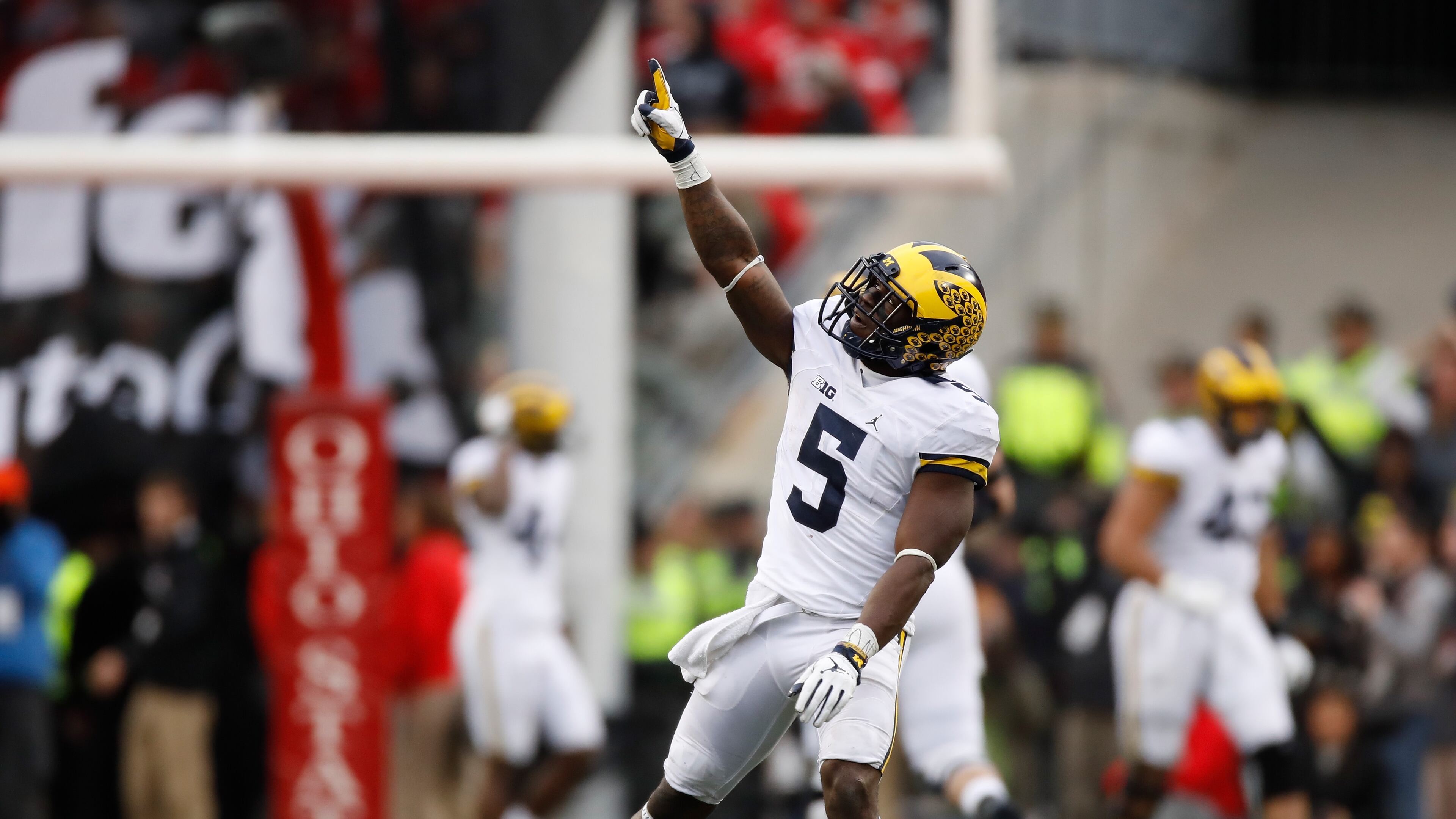 COLUMBUS, OH - NOVEMBER 26: Jabrill Peppers #5 of the Michigan Wolverines reacts after a missed field goal by the Ohio State Buckeyes during their game at Ohio Stadium on November 26, 2016 in Columbus, Ohio. (Photo by Gregory Shamus/Getty Images)