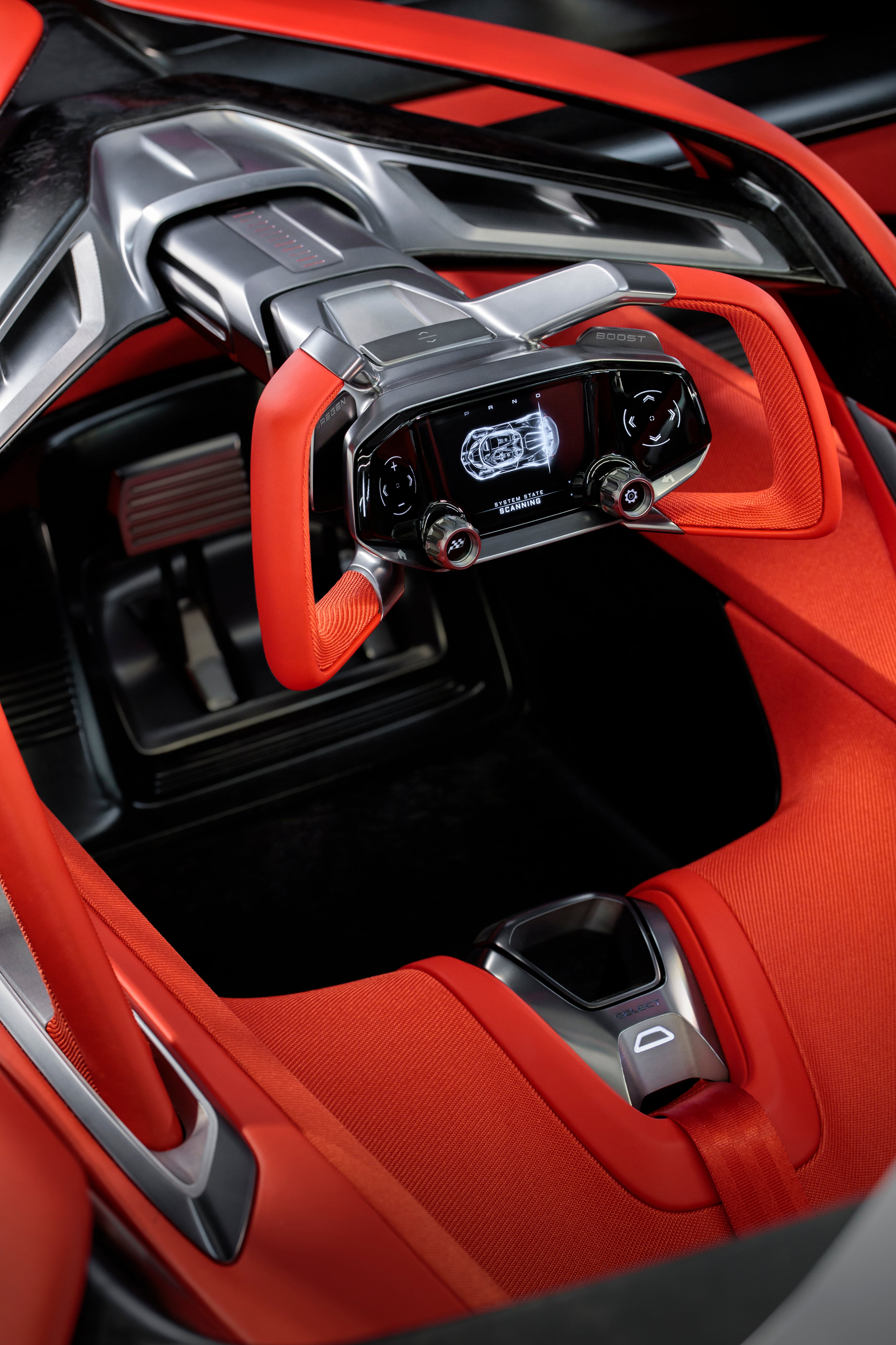 The CX features an F1-style steering yoke with a central digital display. (Courtesy of Chevrolet)