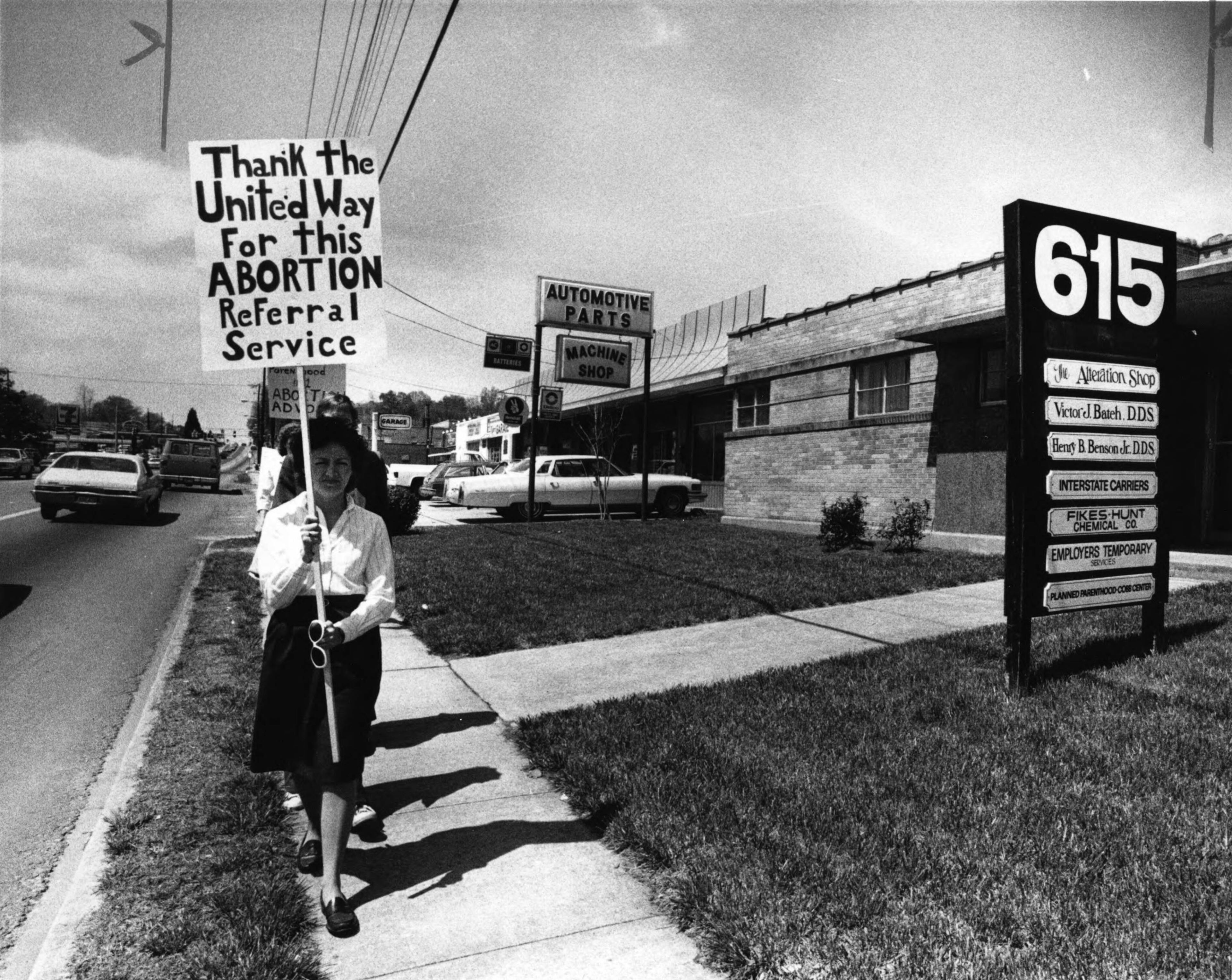 1984 -- The message was clear as picketers marched outside a new Planned Parenthood office on Roswell Road in Marietta. About 30 people joined the protest, apparently organized by Concerned Coalition of Cobb County Citizens.