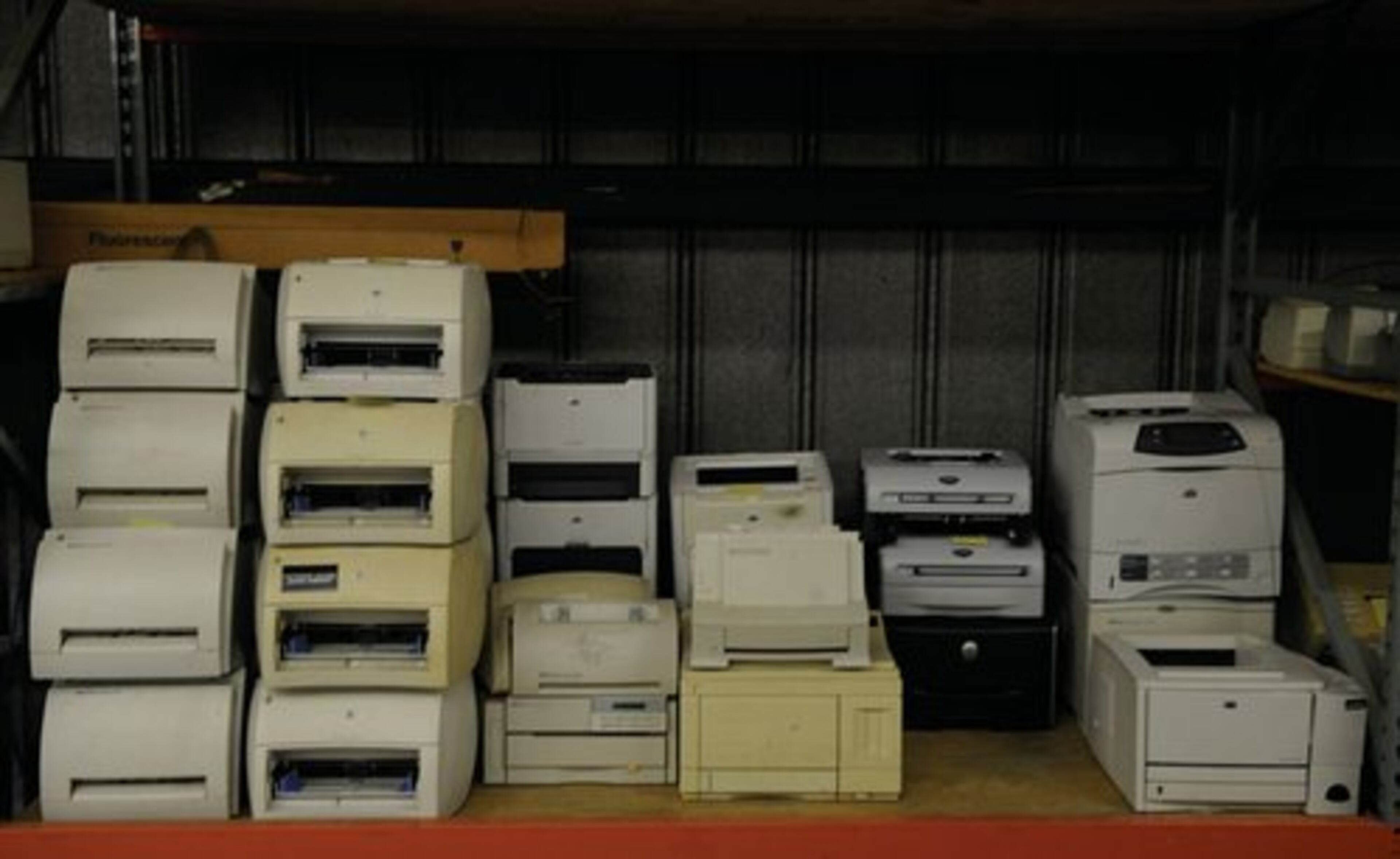 Office equipment and furniture are being stored until the auction.