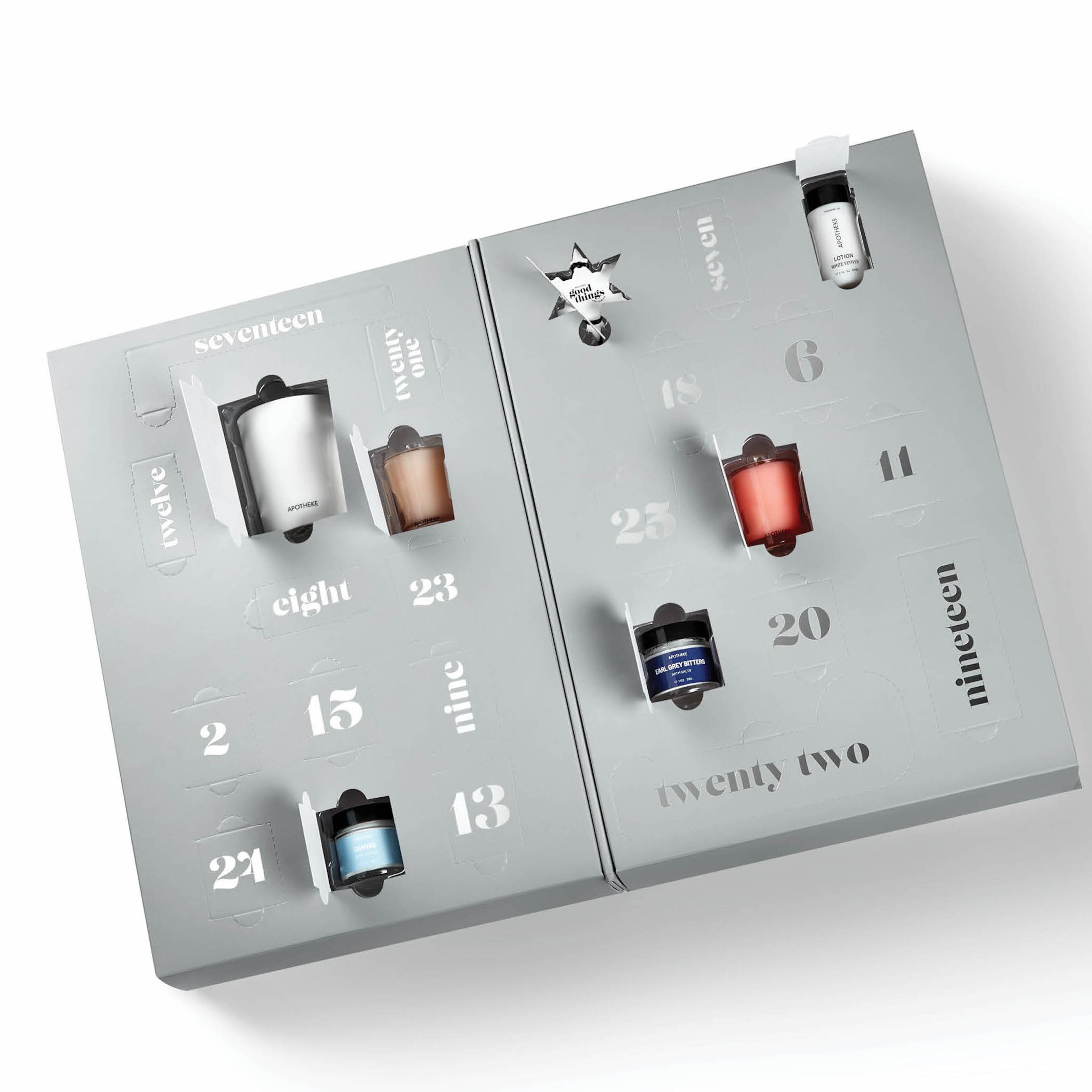 Indulge in downtime with an Advent calendar filled with bath products, candles and maore.
Courtesy of Apotheke