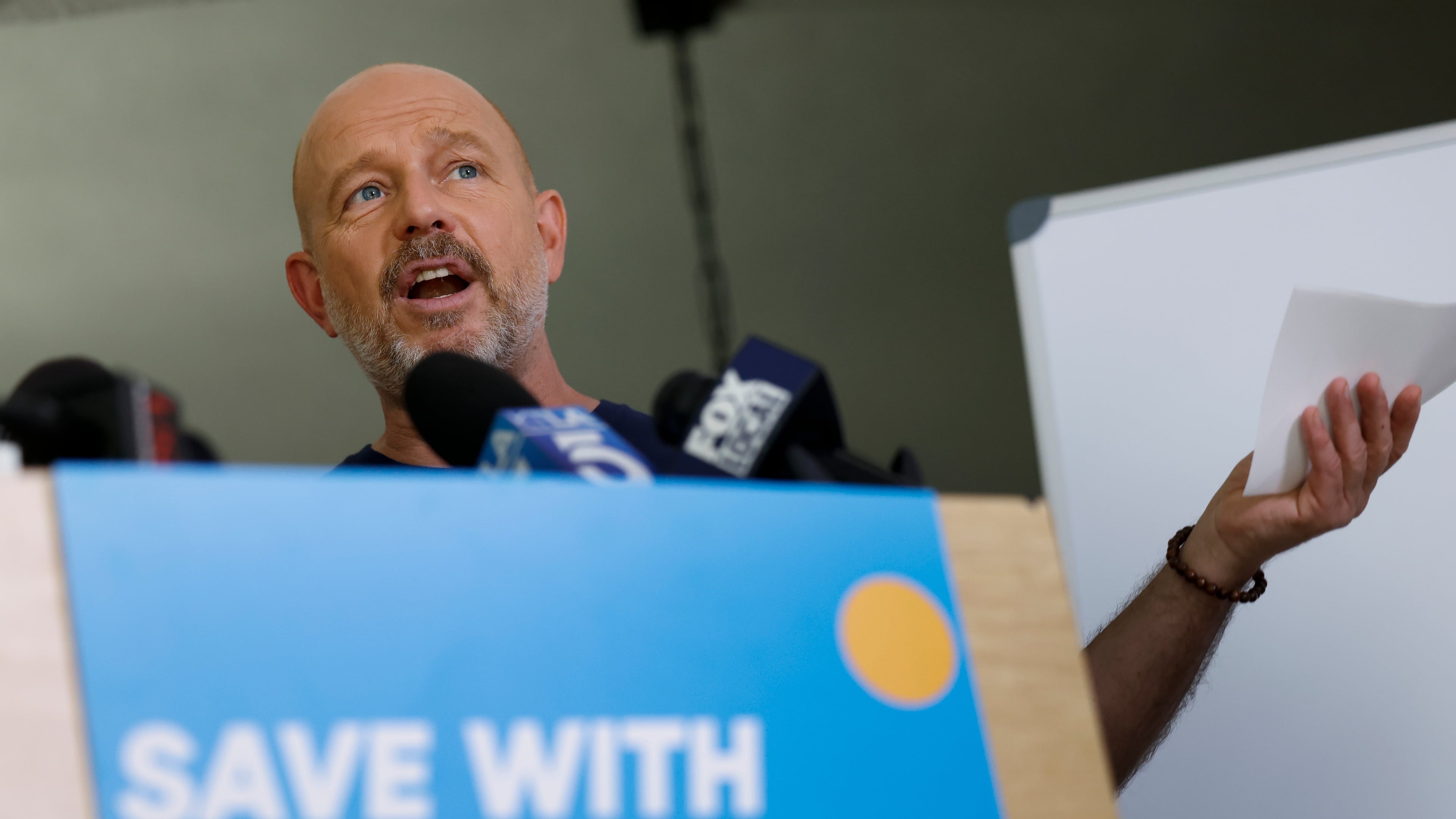 California Republican gubernatorial candidate Steve Hilton speaks during a news conference to launch his "Save With Steve" campaign on Monday, Sept. 28, 2026, in Los Angeles, Calif. (AP Photo/Caroline Brehman)