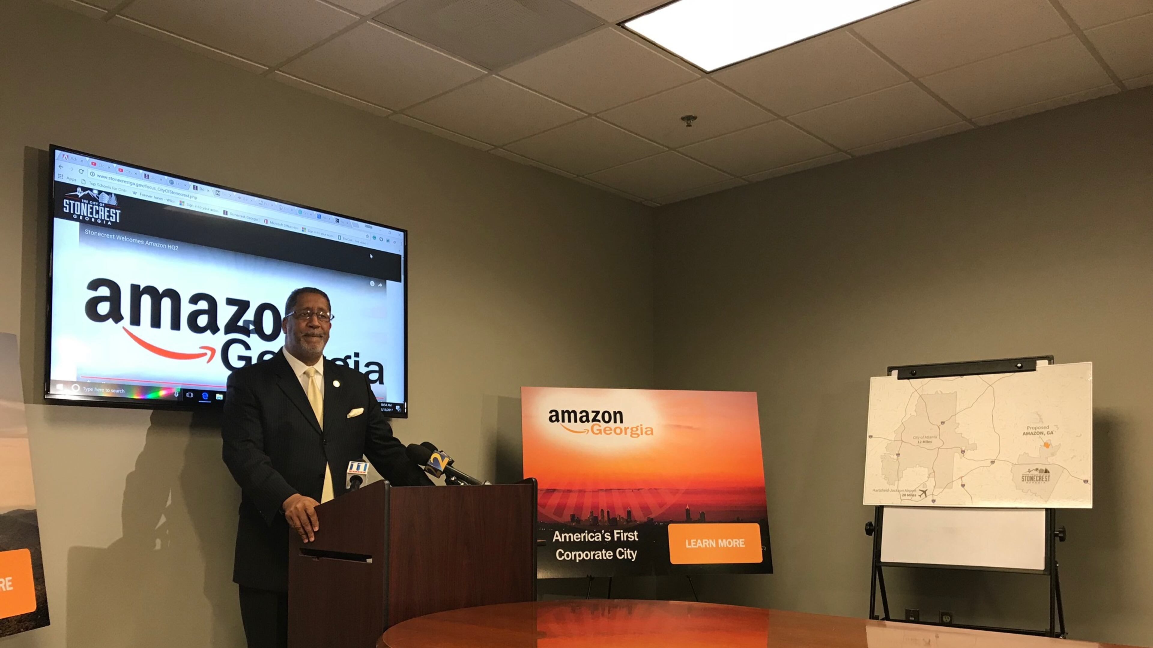 Stonecrest Mayor Jason Lary discusses the digital ad campaign targeted for Amazon employees in the Seattle area.