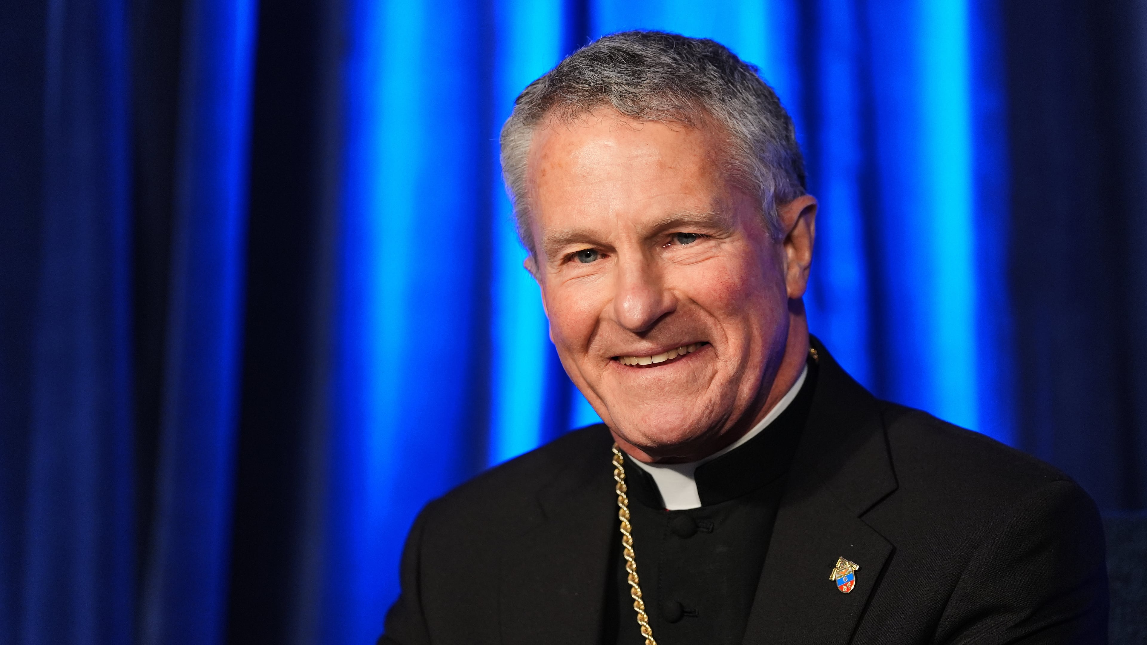 FILE - Military Services Archbishop Timothy Broglio, the president of the United States Conference of Catholic Bishops, speaks during a press conference at a plenary assembly in Baltimore on Nov. 11, 2025. (AP Photo/Stephanie Scarbrough, File)