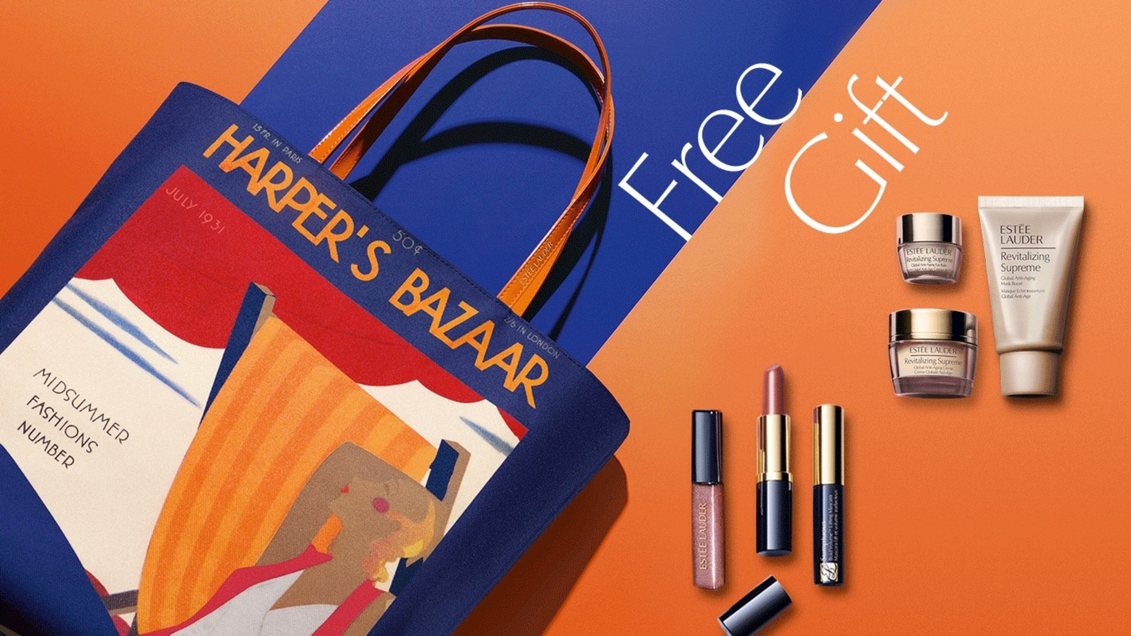 Receive a tote bag with cosmetics when you make a purchase at Estée Lauder. Photo credit: Estée Lauder.